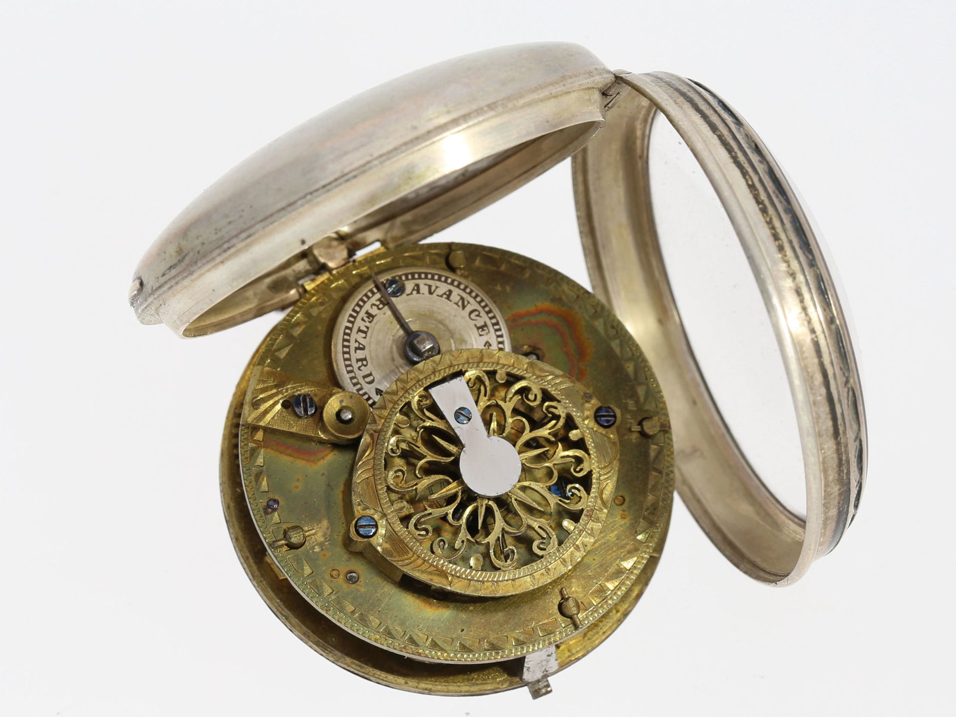 Taschenuhr: alpenländische Doppelgehäuse-Spindeluhr, Silber, ca. 1870<b - Bild 2 aus 2