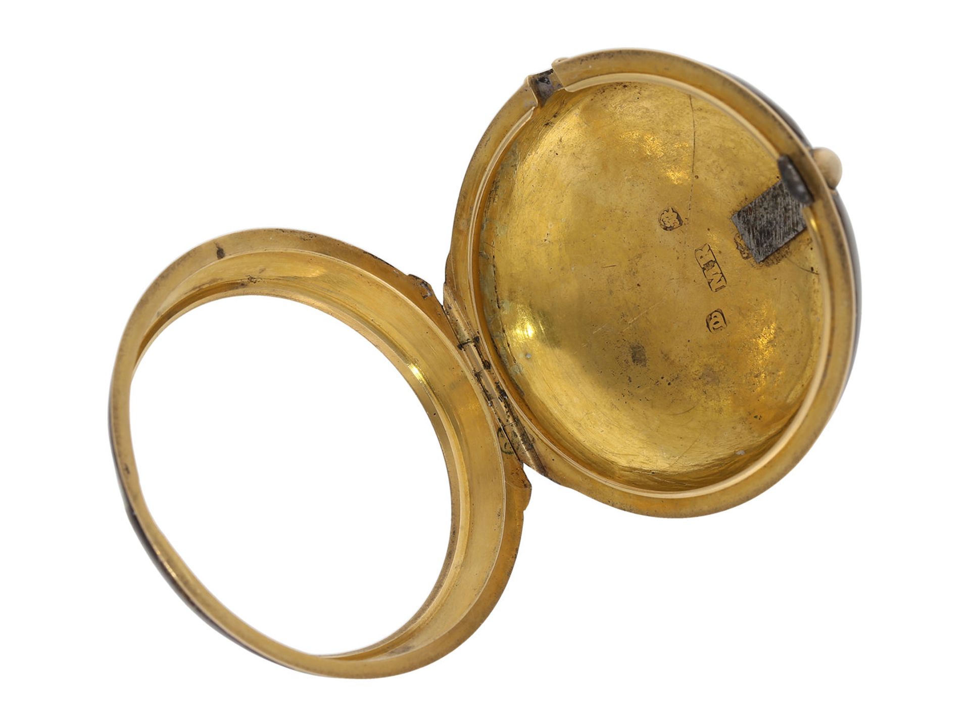 Pocket watch: English pair case gold/ enamel verge watch with very rare still life painting, Alex - Bild 3 aus 8