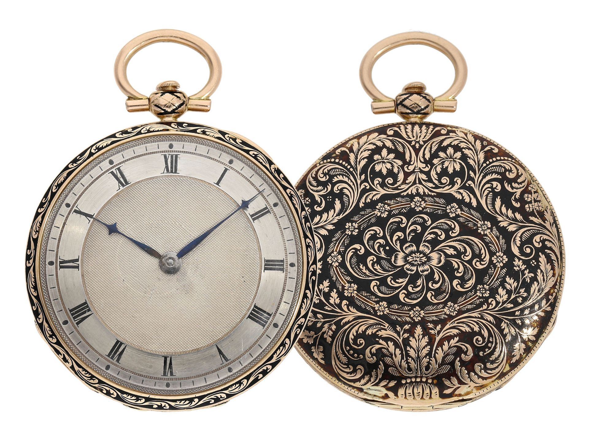 Pocket watch: magnificent gold/ enamel Lepine with rare case decoration and repeater, fine calibre