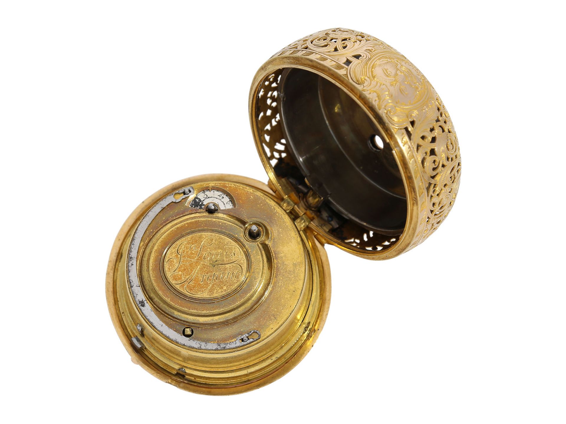 Pocket watch: extremely fine pair case verge pocket watch with quarter-hour repeater and 20K - Bild 9 aus 10