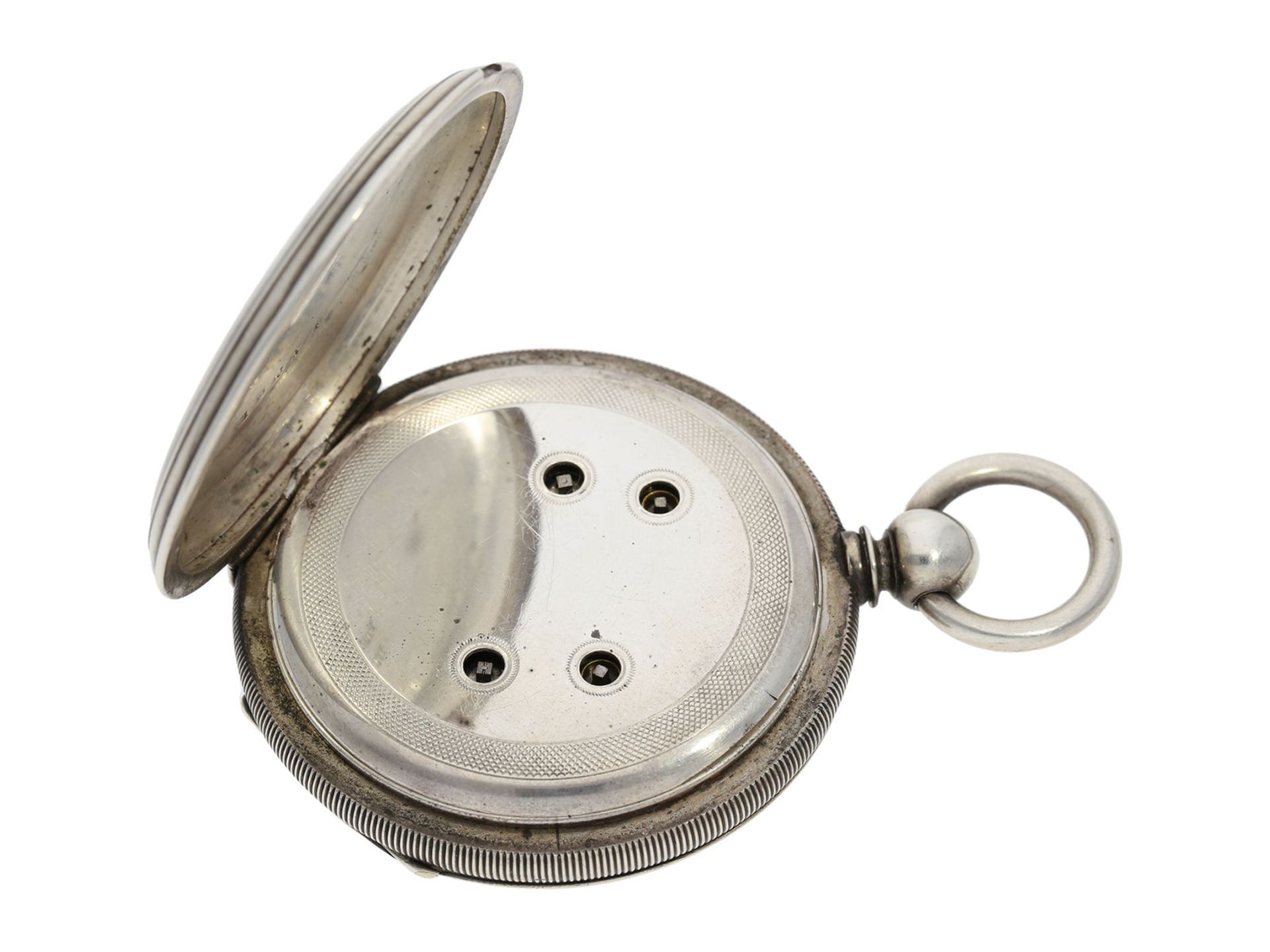 Pocket watch: early deck watch with 2 time zones and independent, stoppable centre seconds, signed - Bild 4 aus 5