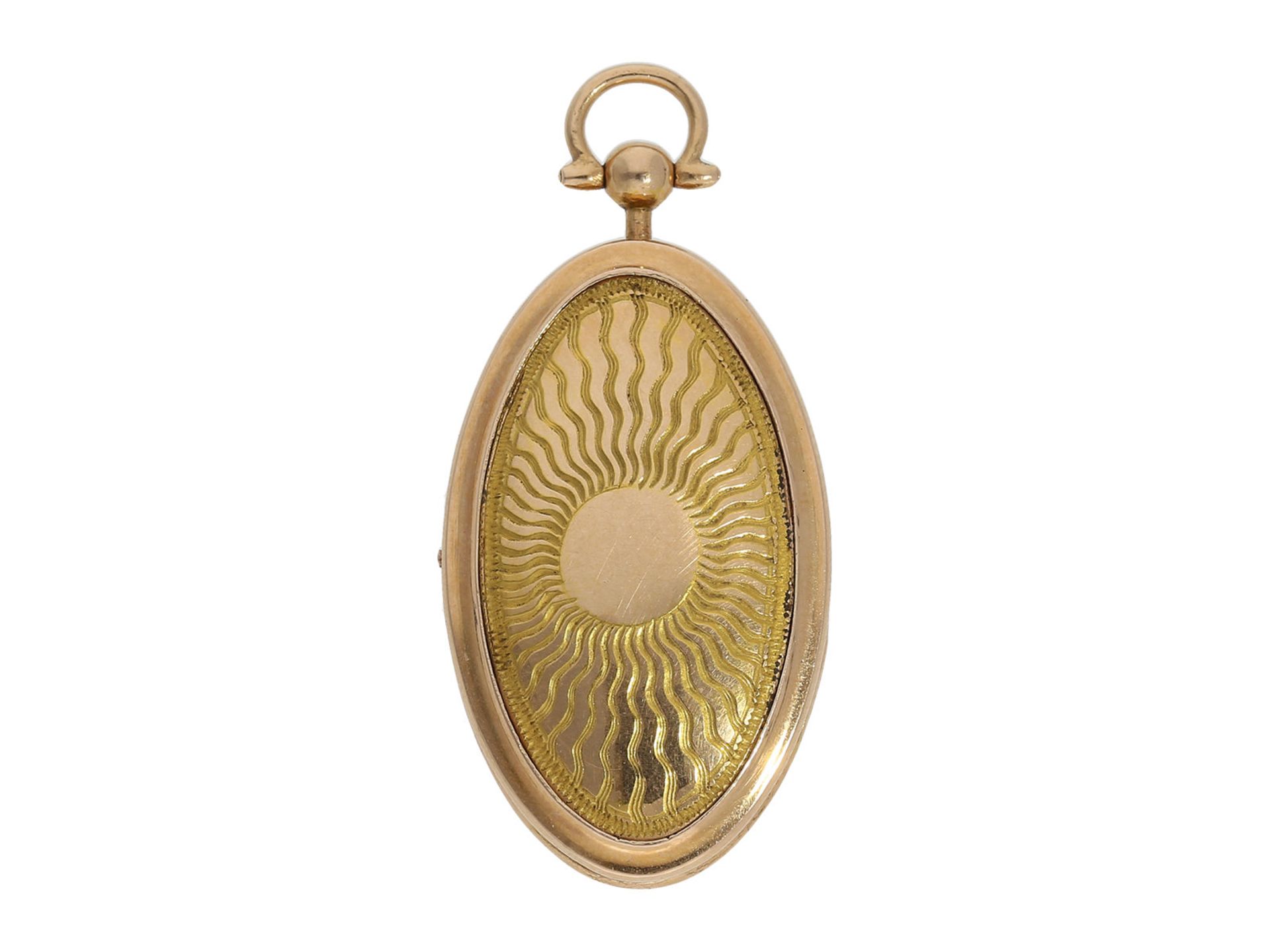 Pendant watch: oval miniature gold/ enamel pendant watch with diamond-set balance, attributed to - Bild 6 aus 11