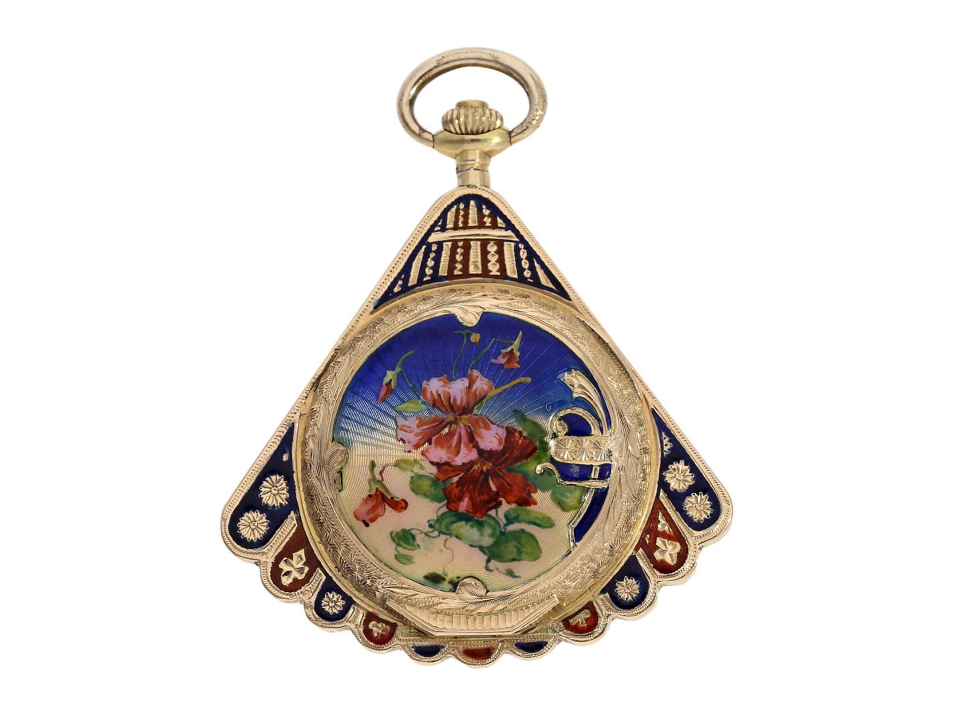 Pocket watch/ pendant watch: magnificent and very rare gold/ enamel form watch with enamel - Bild 2 aus 8