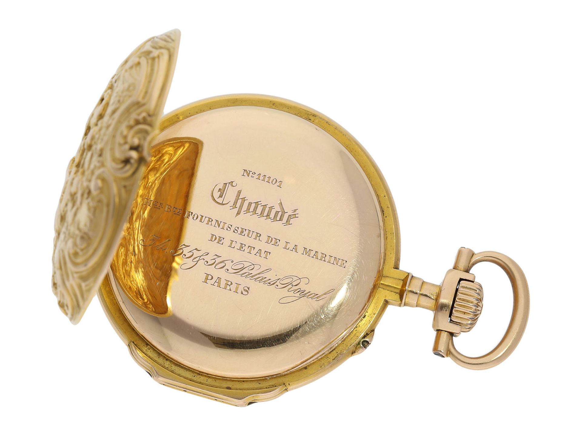 Pocket watch: high-quality Louis XV pocket watch with repousse case, very rare pocket watch, Chaudé, - Bild 4 aus 7