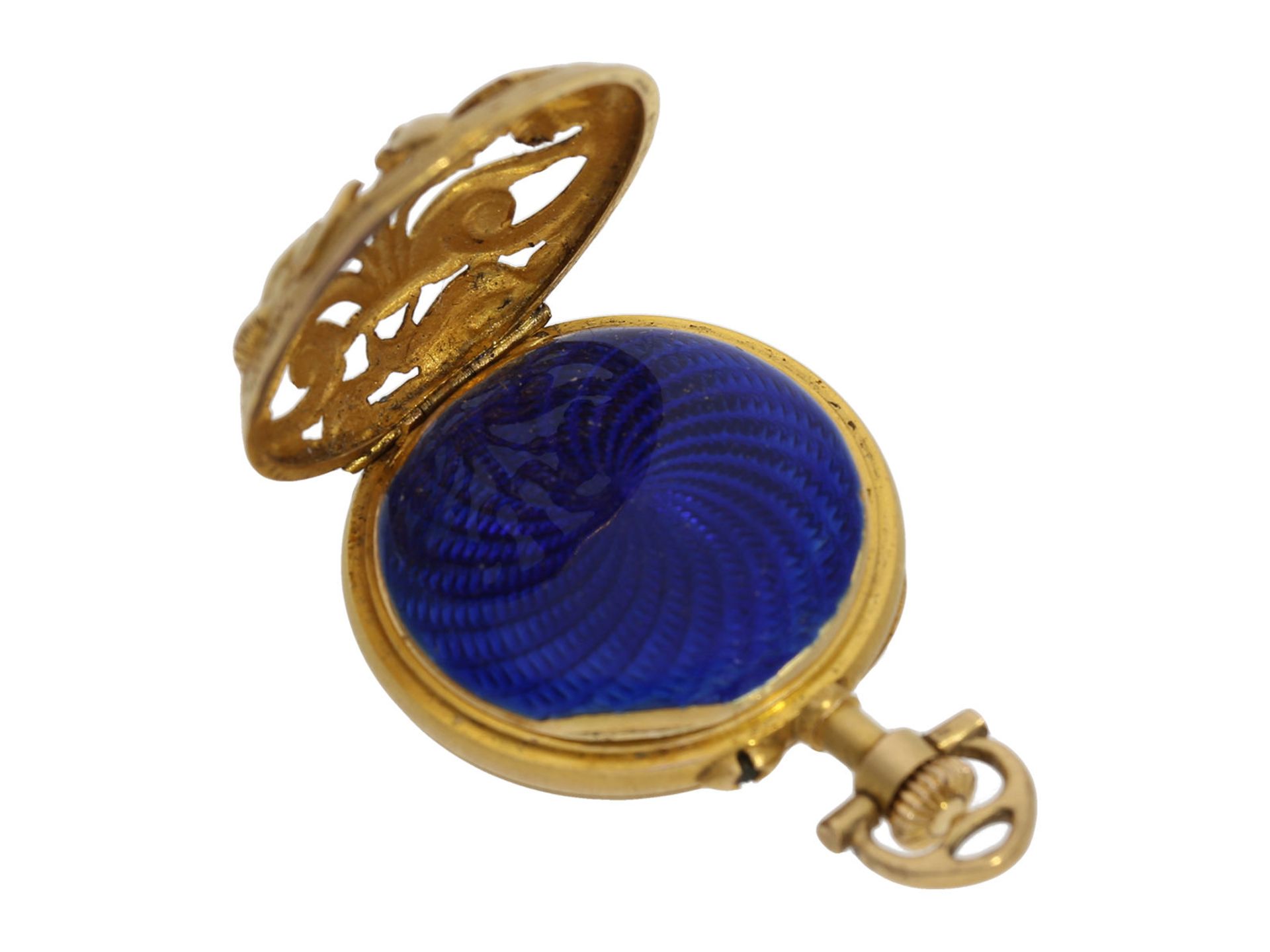 Pendant watch/ brooch: extremely beautiful Le Coultre gold/ enamel Art Nouveau lady's watch with - Bild 8 aus 10