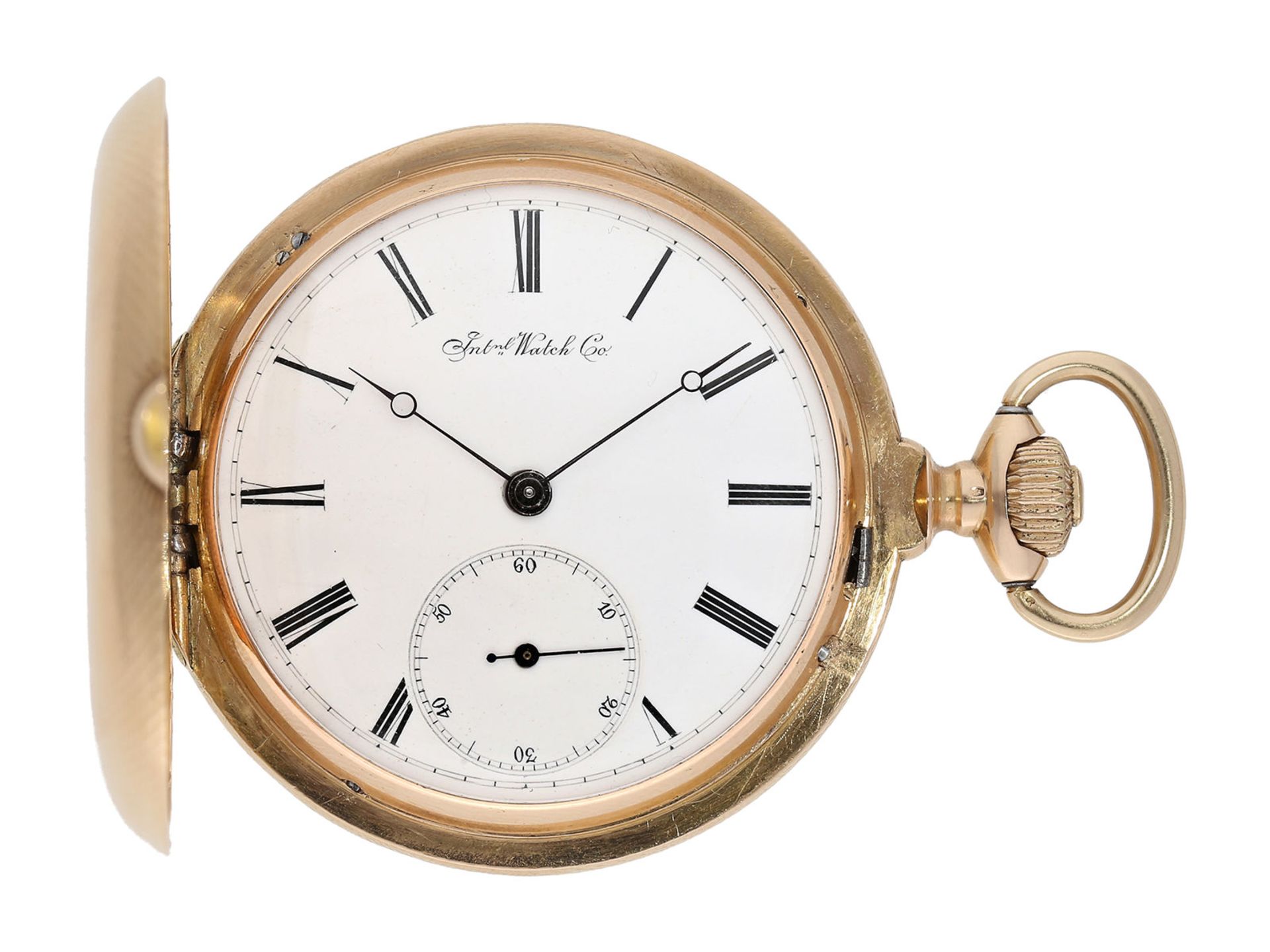 Pocket watch: early and very rare IWC gold hunting case watch calibre Jones No.9902, ca. 1876Ca.