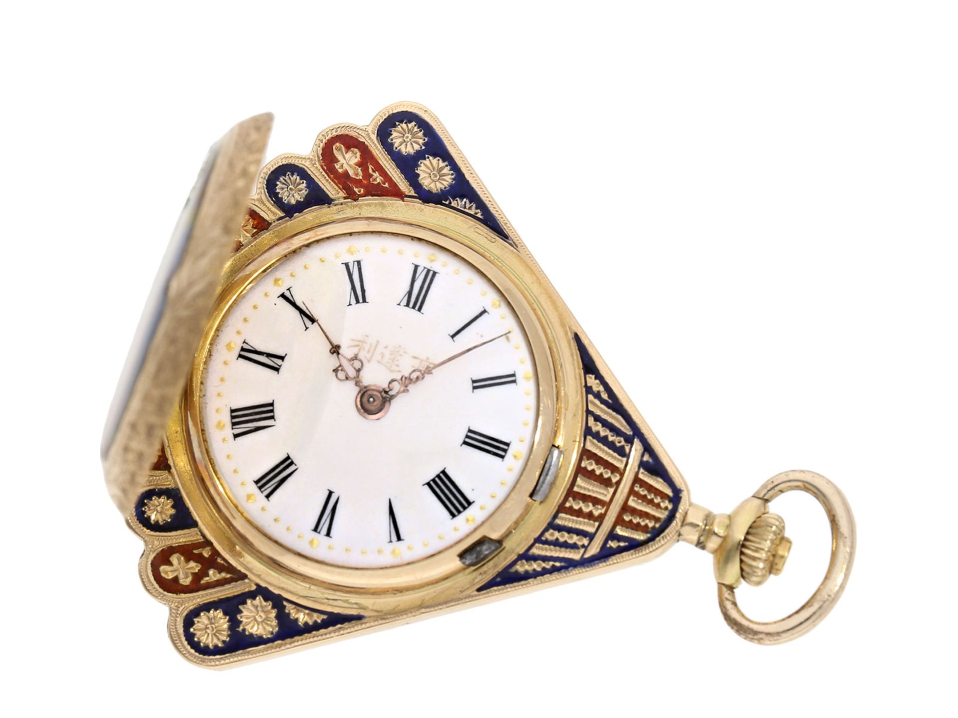 Pocket watch/ pendant watch: magnificent and very rare gold/ enamel form watch with enamel - Bild 5 aus 8