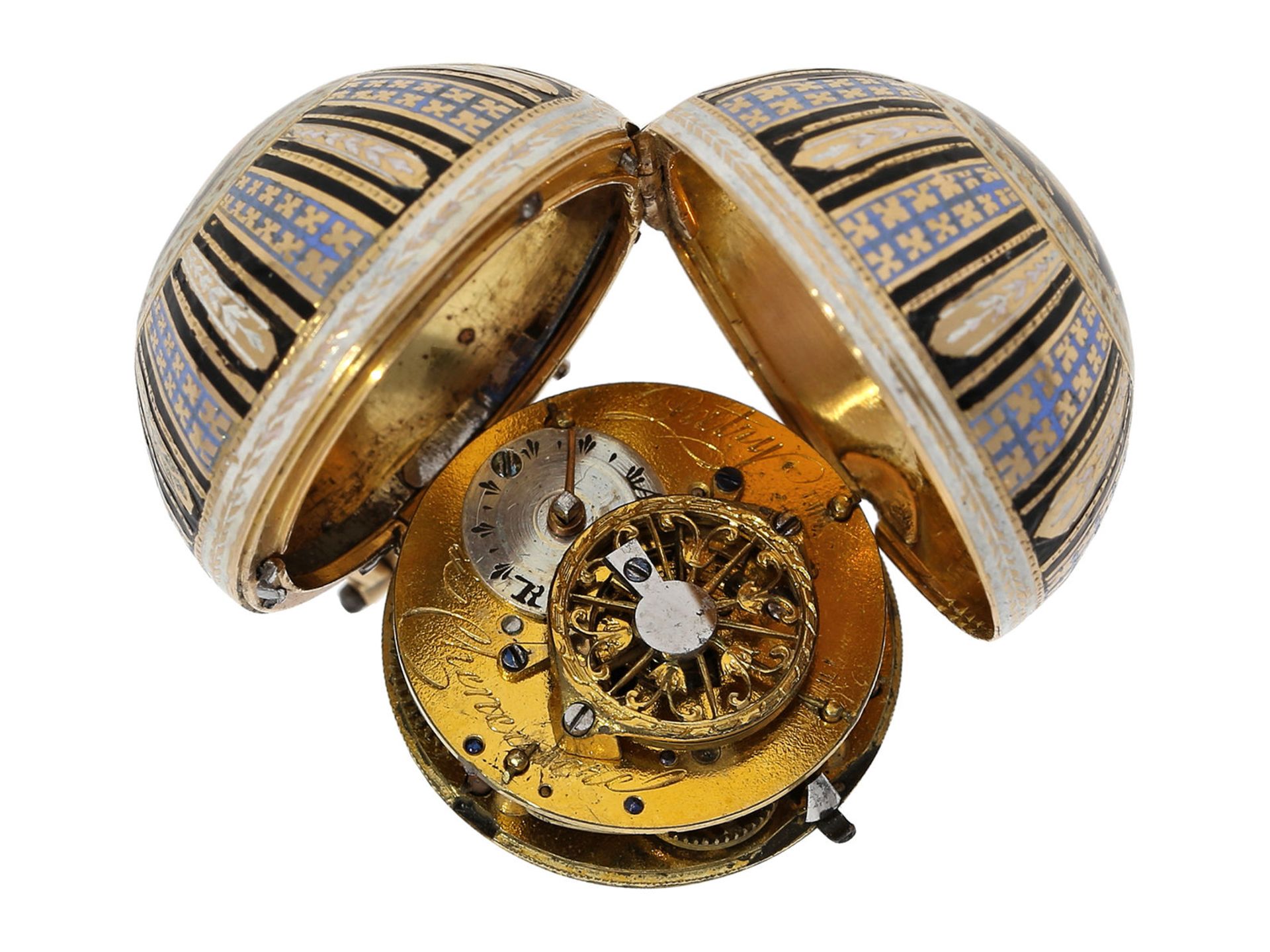 Pendant watch/ form watch: magnificent, spherical gold/ enamel pendant watch, so-called "Boule de - Bild 3 aus 4