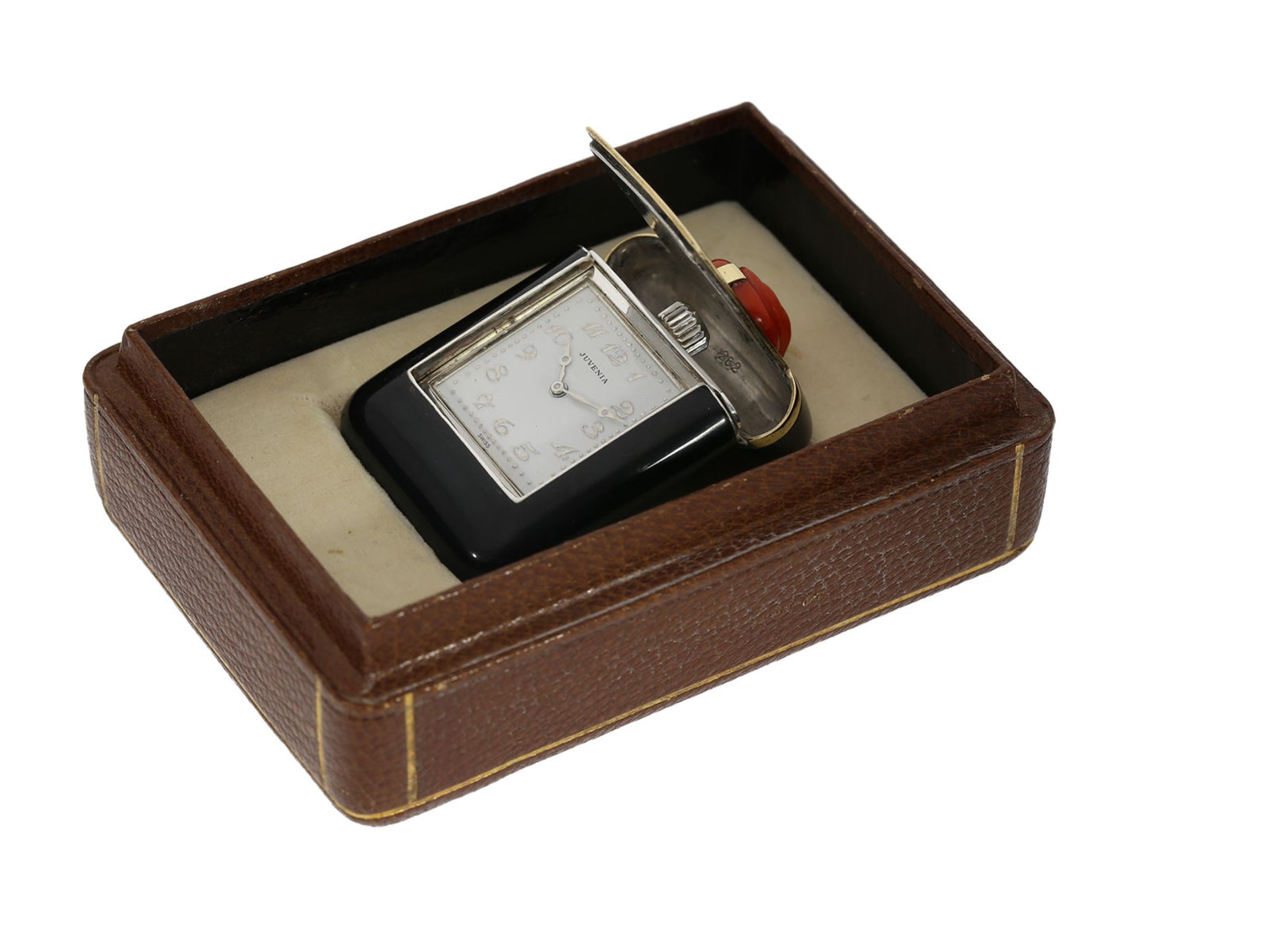Pocket watch/ travel clock: exceptionally beautiful Art Deco travel clock with enamel case and - Bild 6 aus 6