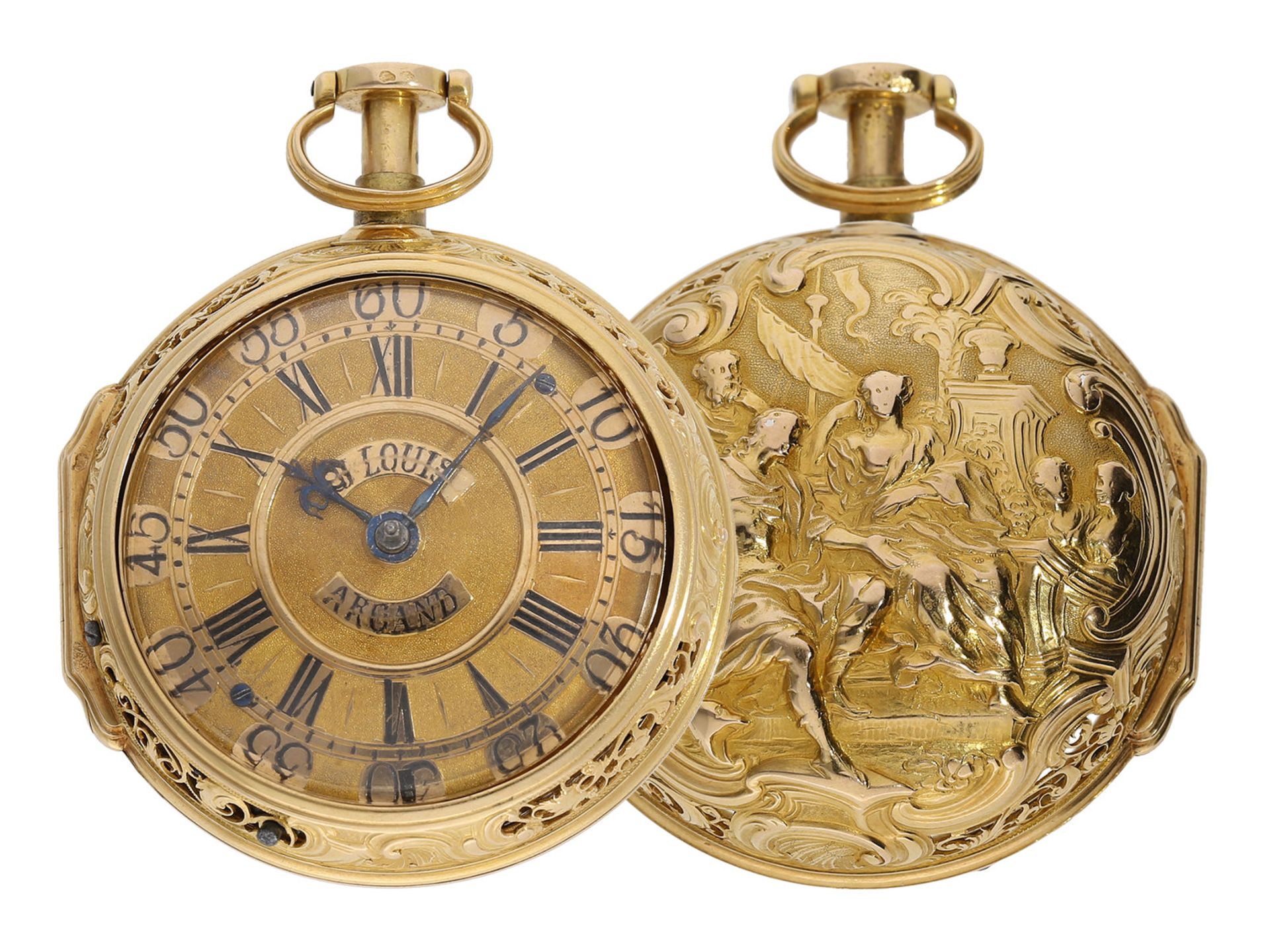 Pocket watch: extremely fine pair case verge pocket watch with quarter-hour repeater and 20K