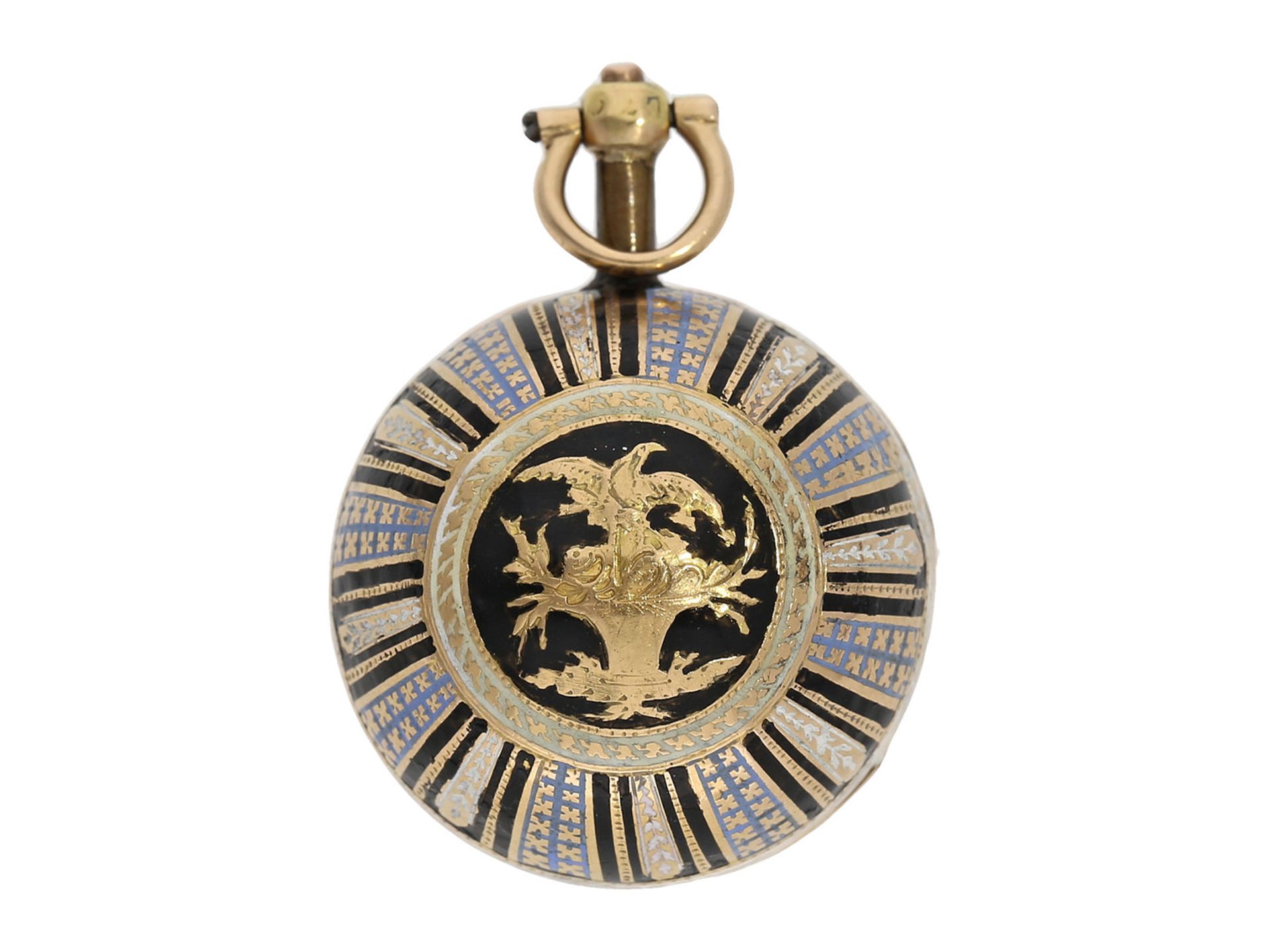 Pendant watch/ form watch: magnificent, spherical gold/ enamel pendant watch, so-called "Boule de