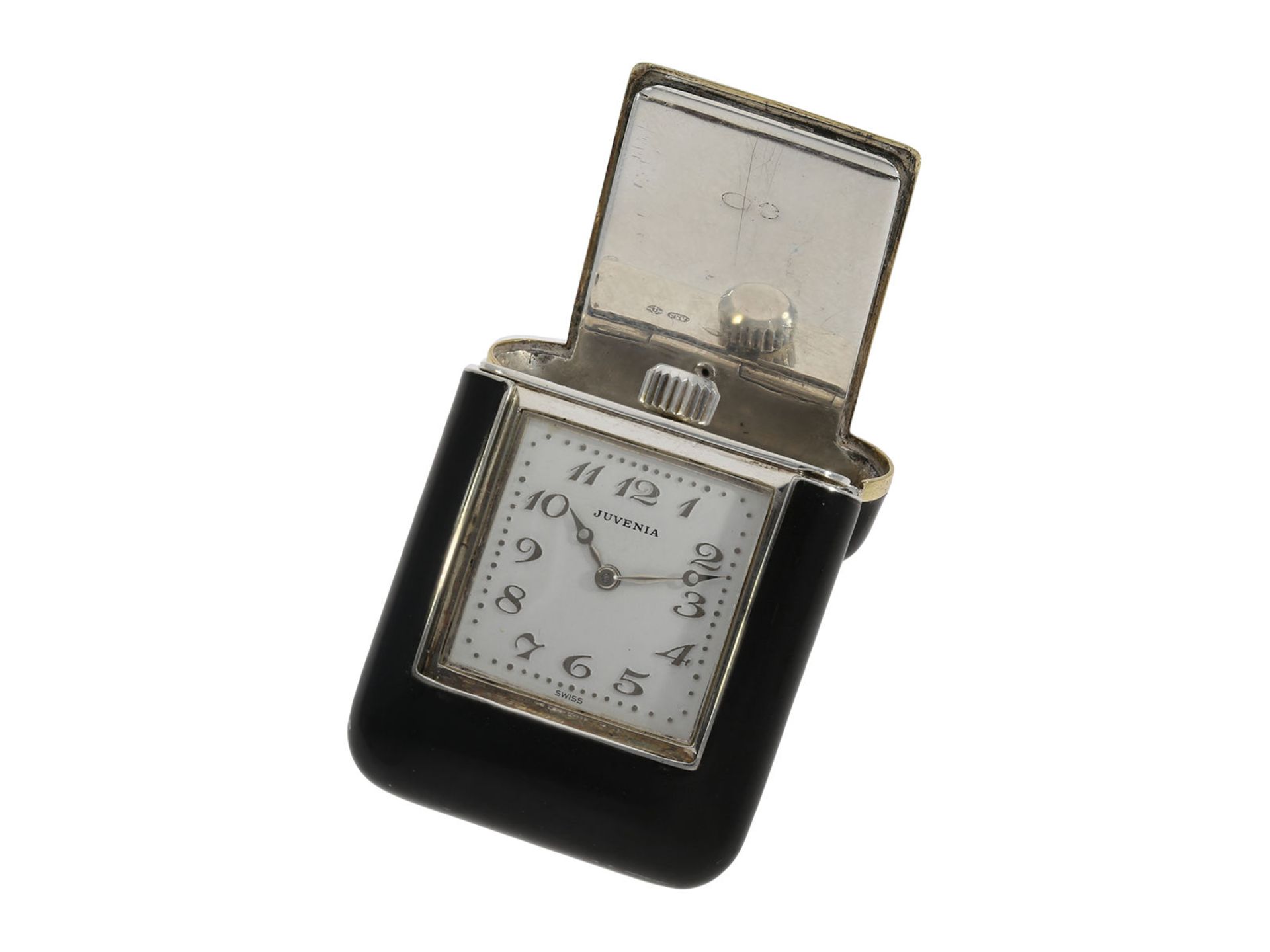 Pocket watch/ travel clock: exceptionally beautiful Art Deco travel clock with enamel case and - Bild 4 aus 6