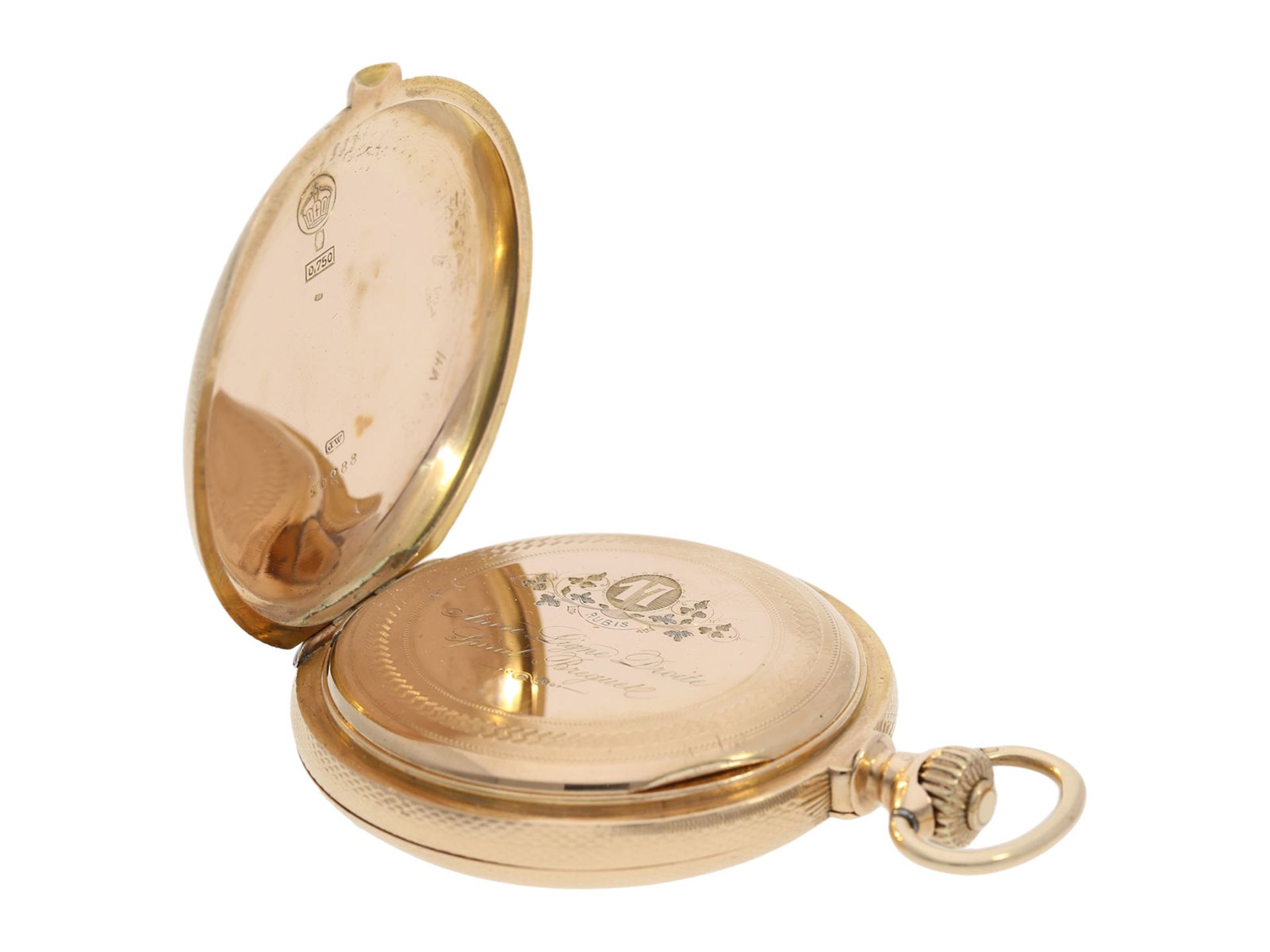 Pocket watch: early and very rare IWC gold hunting case watch calibre Jones No.9902, ca. 1876Ca. - Bild 7 aus 8