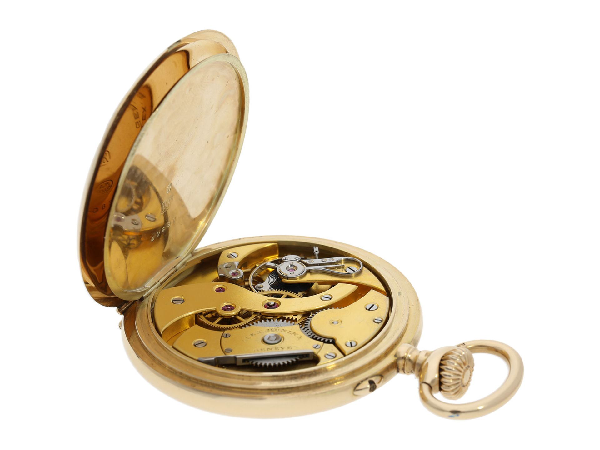 Pocket watch: exquisite Geneva Ankerchronometer, high quality, Alex Hüning Geneva No. 40830, ca. - Bild 3 aus 6