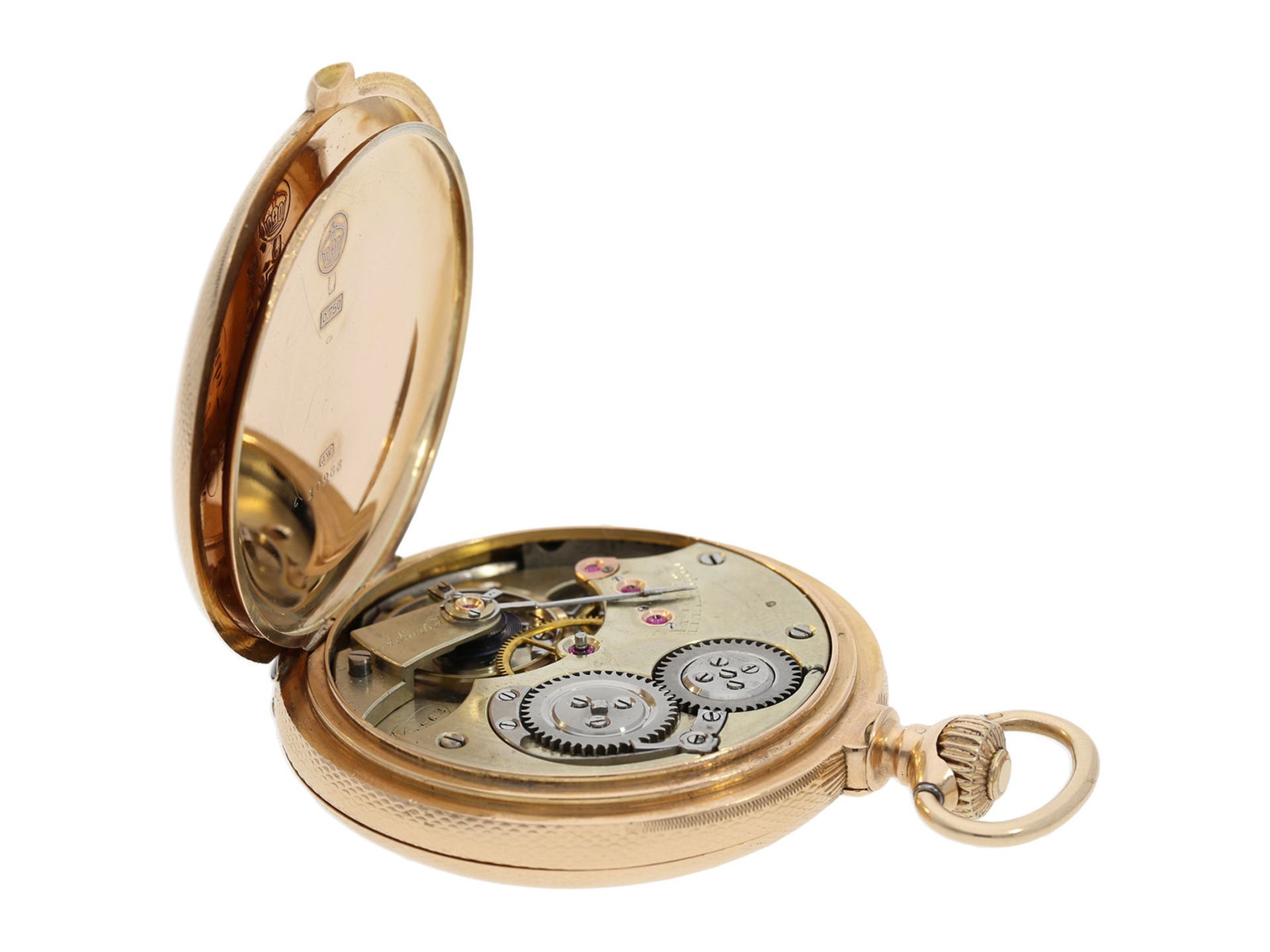 Pocket watch: early and very rare IWC gold hunting case watch calibre Jones No.9902, ca. 1876Ca. - Bild 5 aus 8