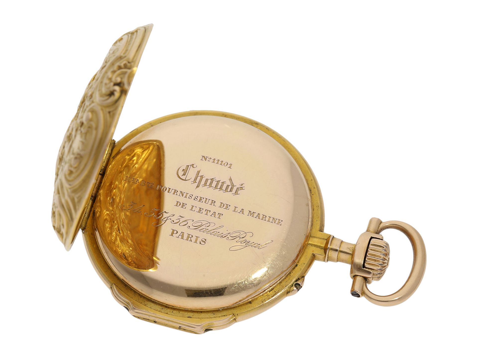 Pocket watch: high-quality Louis XV pocket watch with repousse case, very rare pocket watch, Chaudé, - Bild 5 aus 7