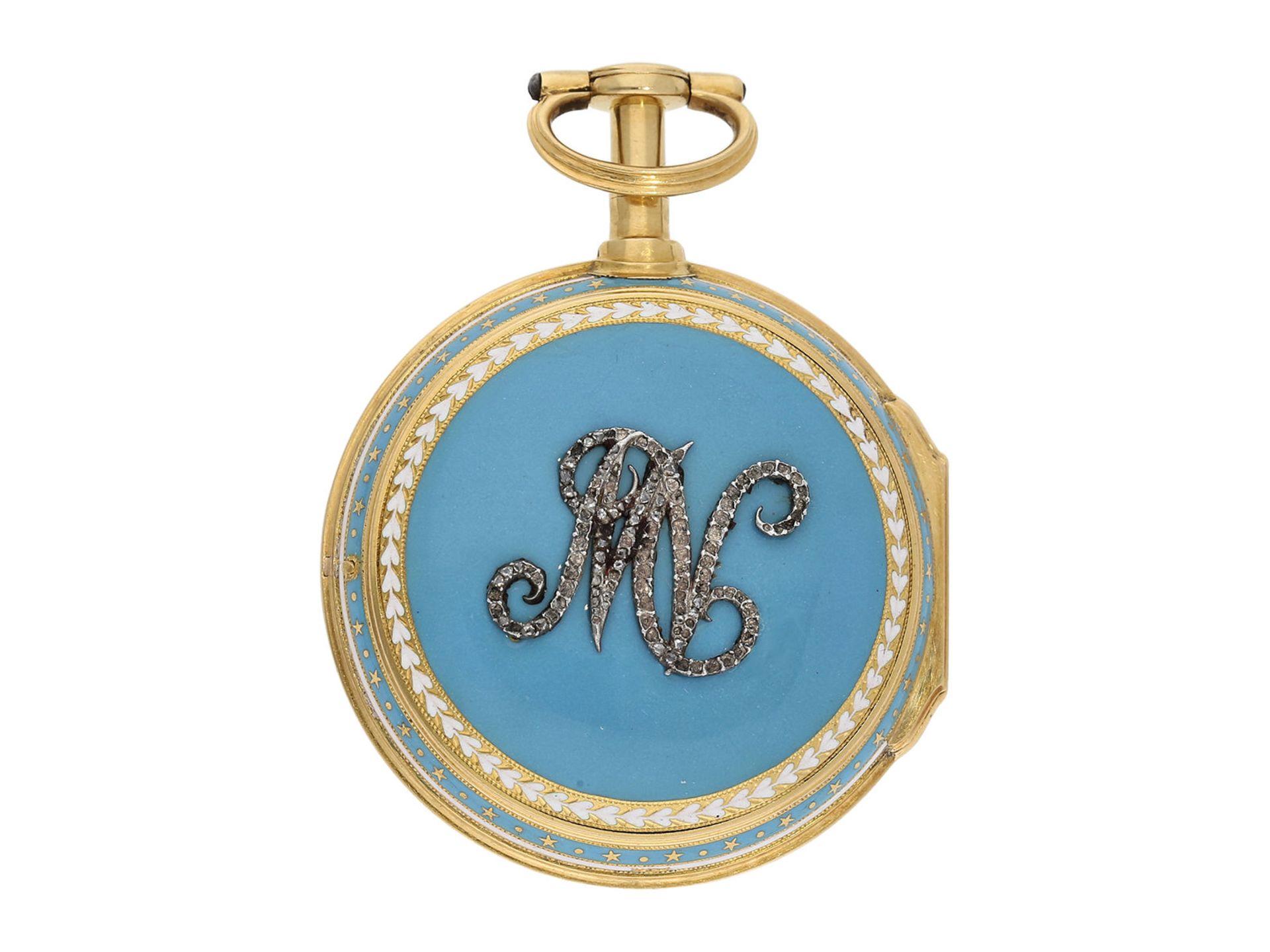 Pocket watch: exquisite gold/ enamel pocket watch with early cylinder escapement and diamond - Bild 2 aus 6