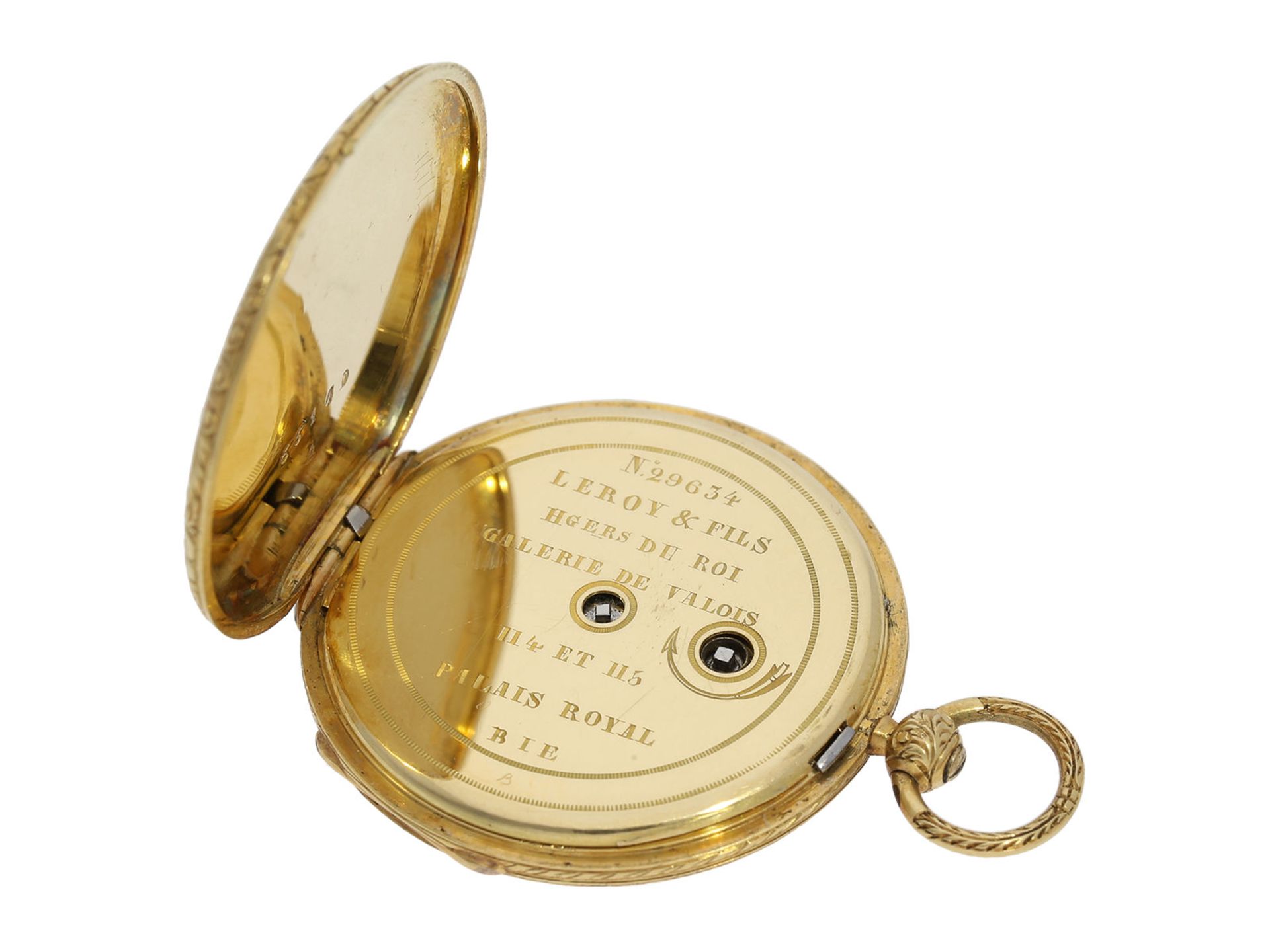 Pocket watch/ pendant watch: elegant gold/ enamel lady's Lepine with diamond setting and original - Bild 5 aus 6