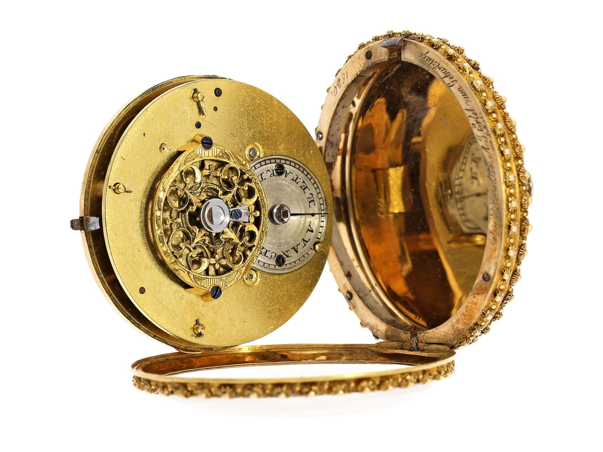 Pocket watch: gold splendour verge watch with special case decoration and very fine enamel - Bild 6 aus 6