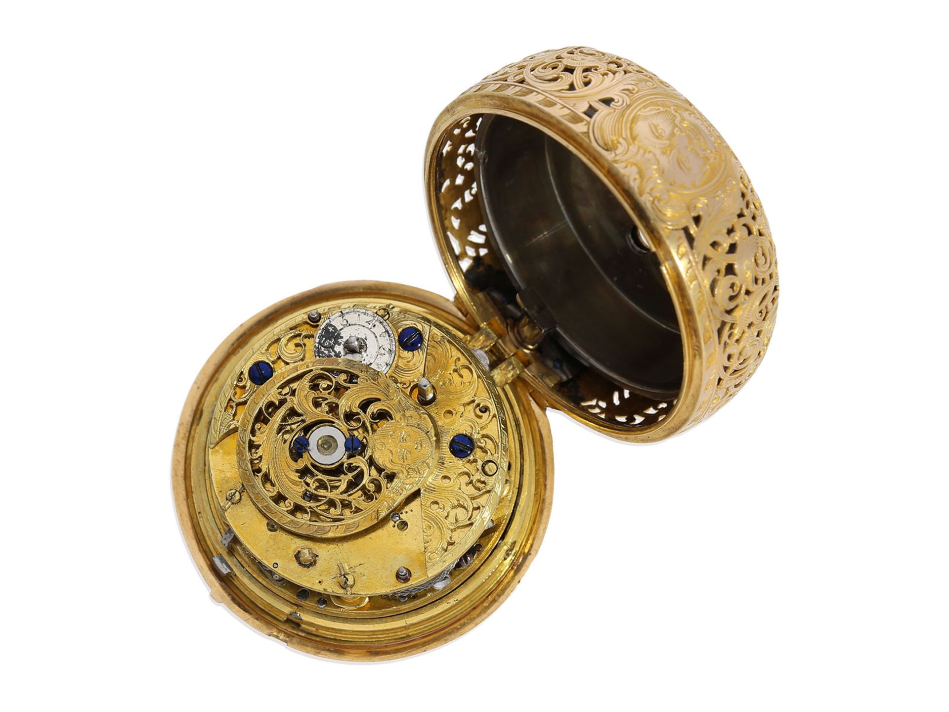 Pocket watch: extremely fine pair case verge pocket watch with quarter-hour repeater and 20K - Bild 6 aus 10