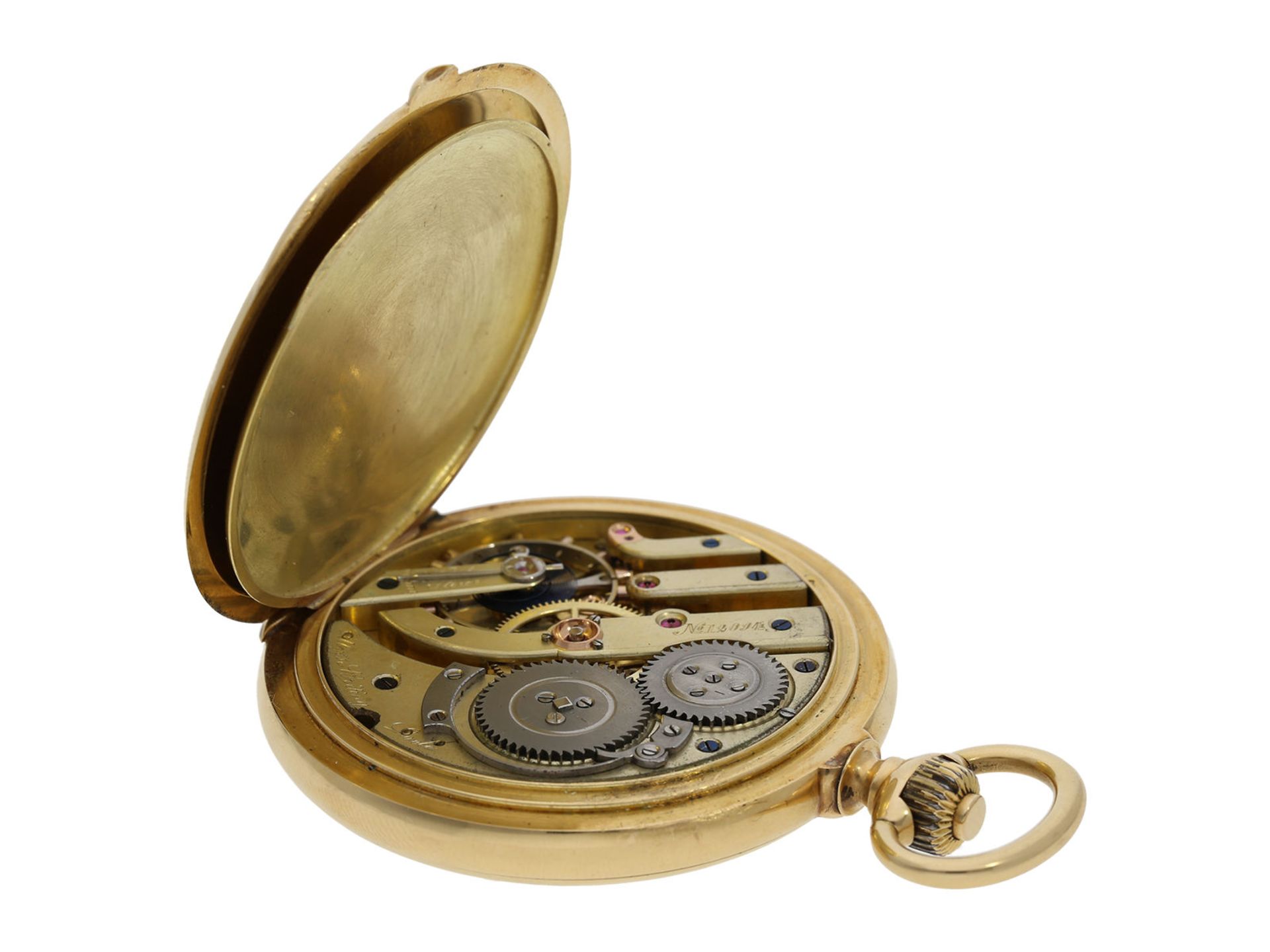 Pocket watch: especially large and heavy gold hunting case watch with chronometer escapement, Ulysse - Bild 7 aus 9