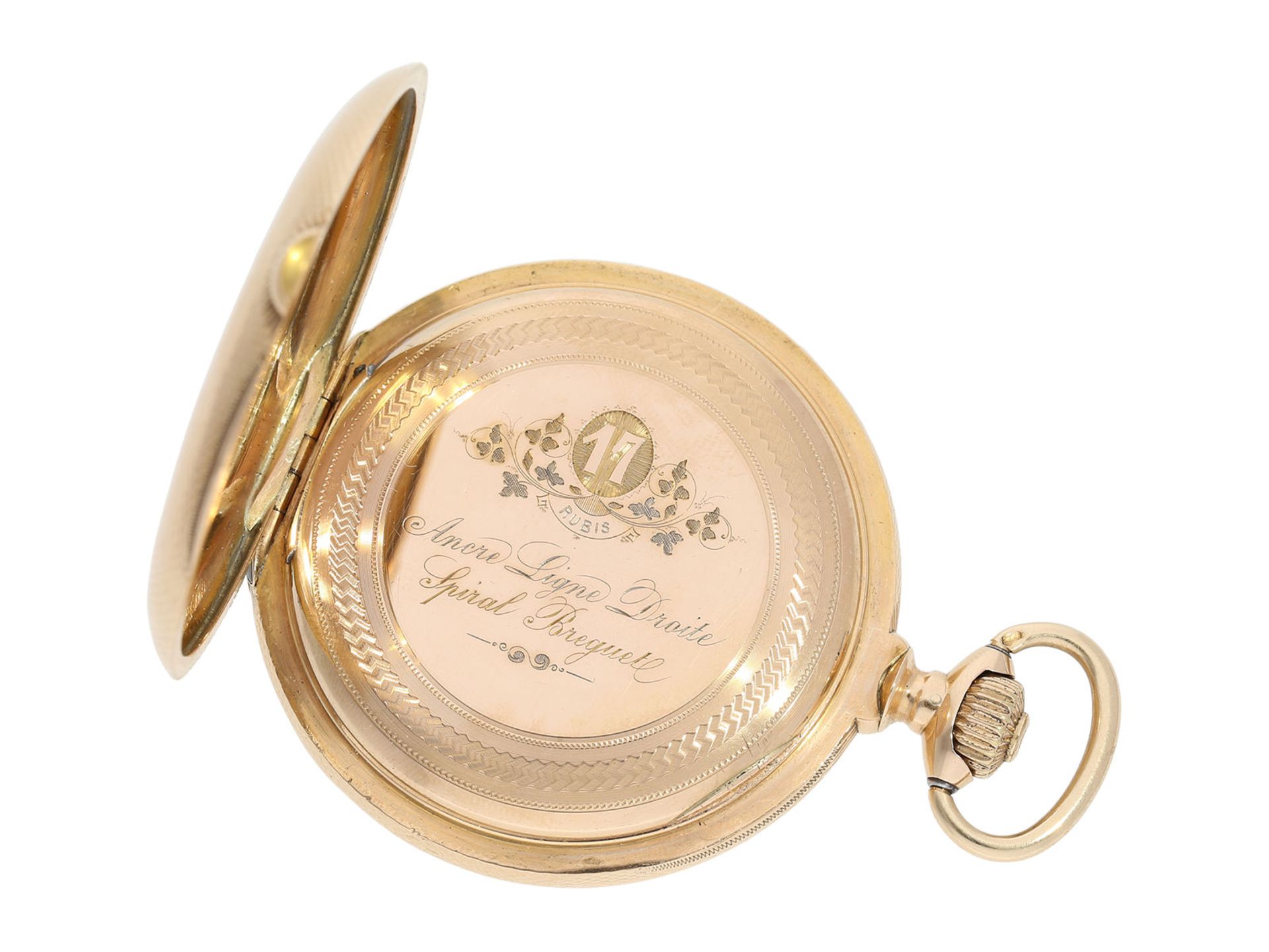 Pocket watch: early and very rare IWC gold hunting case watch calibre Jones No.9902, ca. 1876Ca. - Bild 6 aus 8