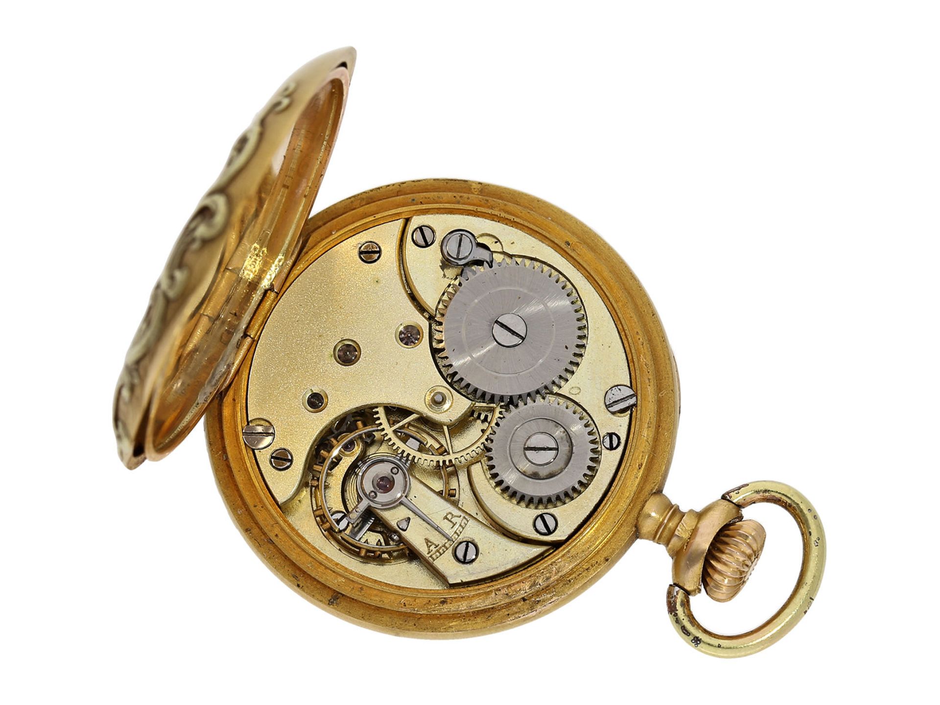 Pocket watch/ pendant watch: very fine Omega Art Nouveau lady's watch with 3-coloured Art Nouveau - Bild 2 aus 6