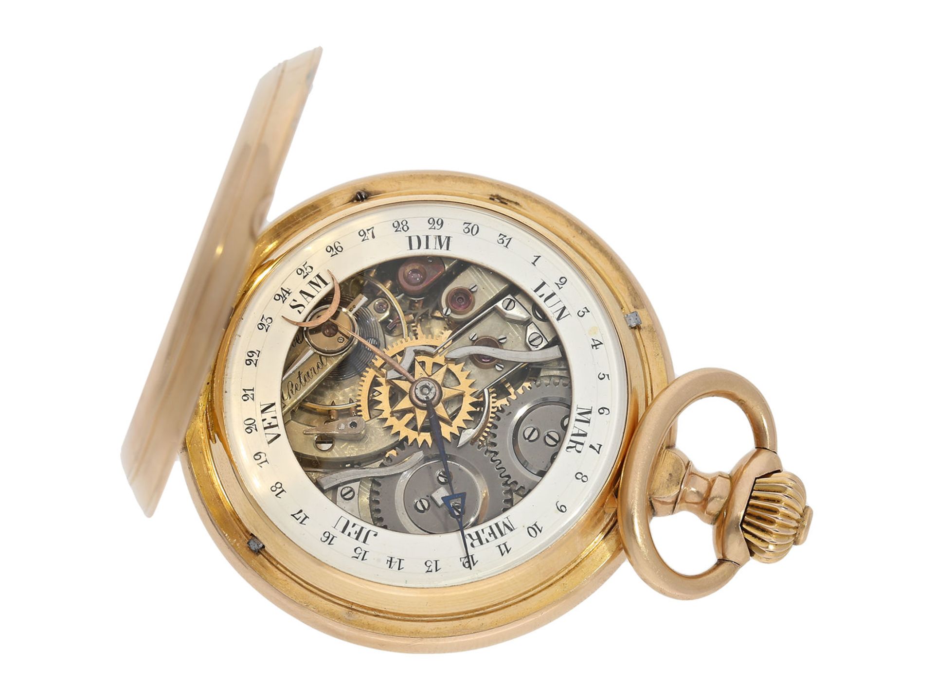 Pocket watch: double-sided astronomical gold hunting case with 4 complications, Switzerland ca. - Bild 2 aus 5