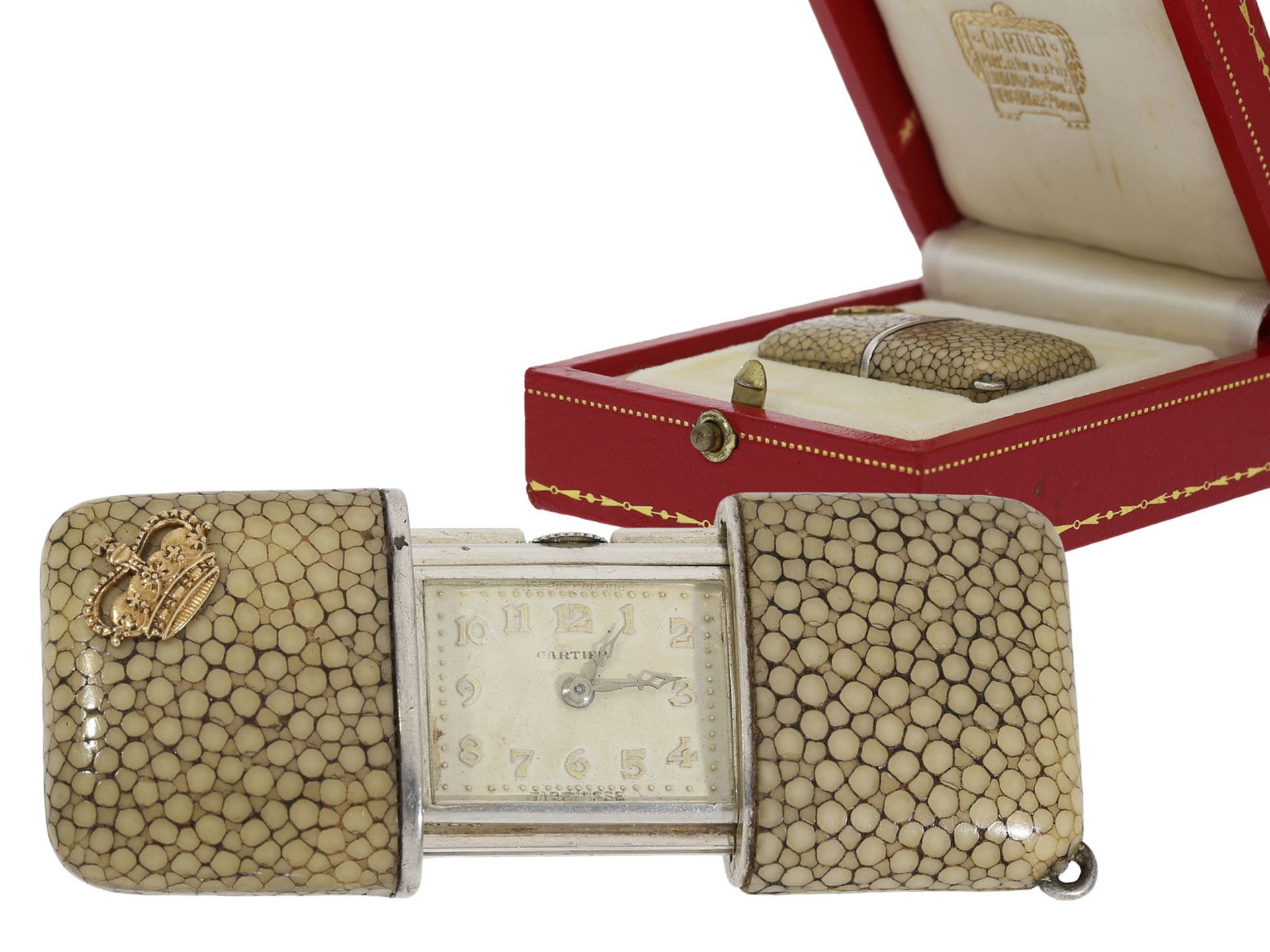 Travel clock/ pocket watch: Chronometro "Ermeto", signed Cartier, with original box, ca. 1940Ca.