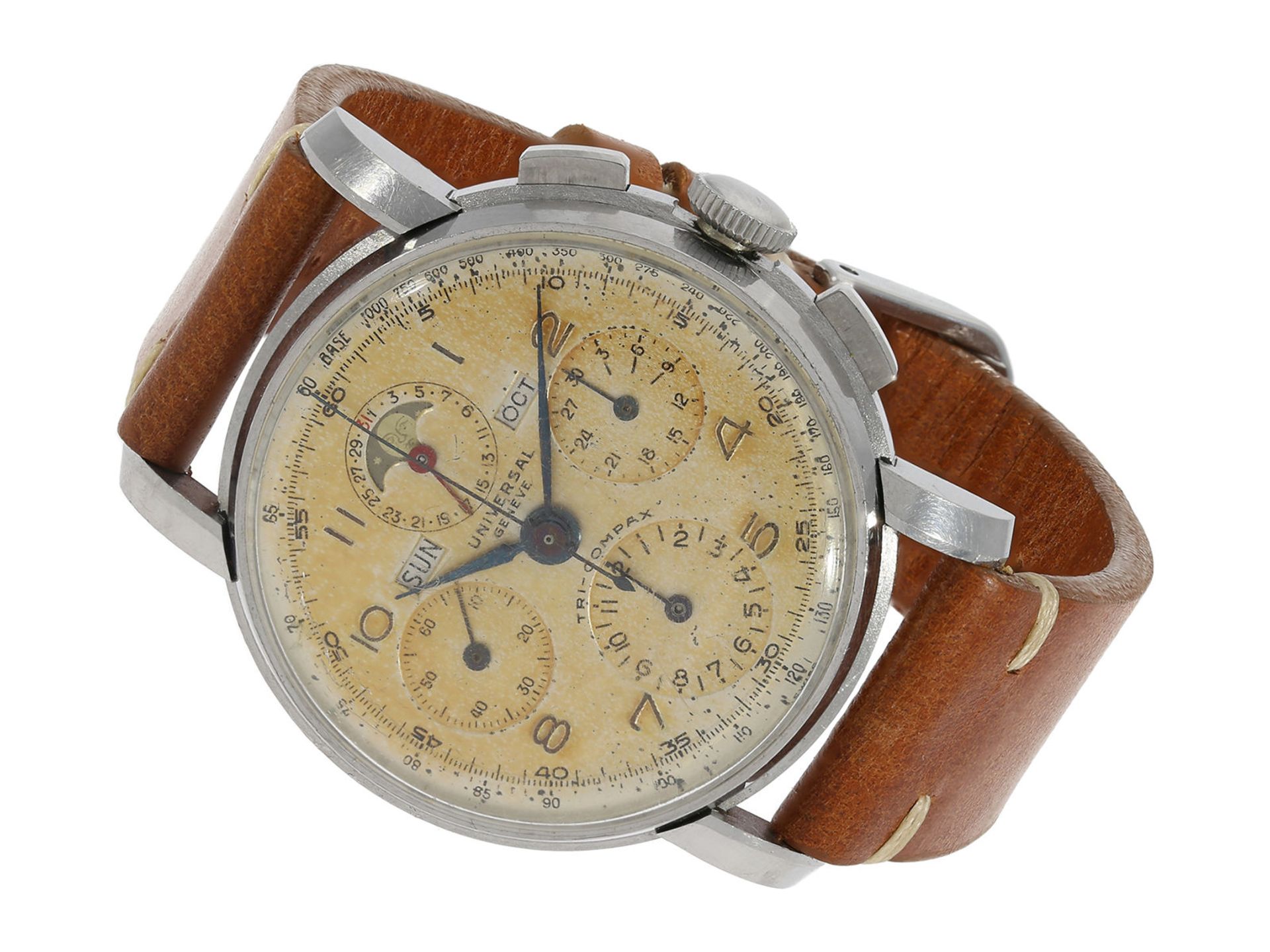 Wristwatch: large astronomical vintage chronograph, Universal Genève "Tri-Compax" Jumbo, movement