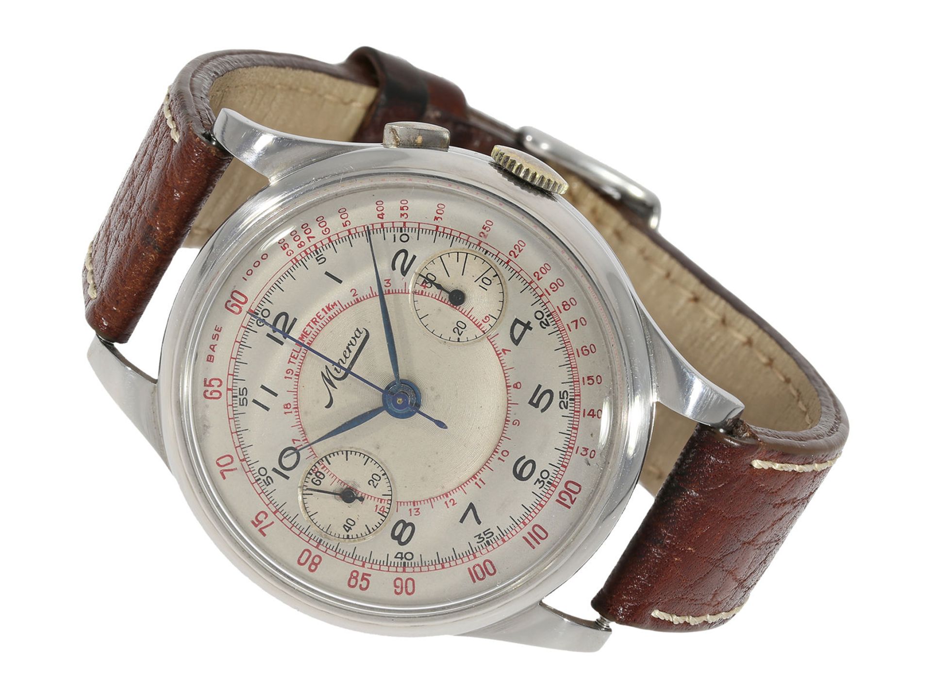 Wristwatch: extremely rare "oversize-42mm" Minerva steel chronograph, probably from the 30s.