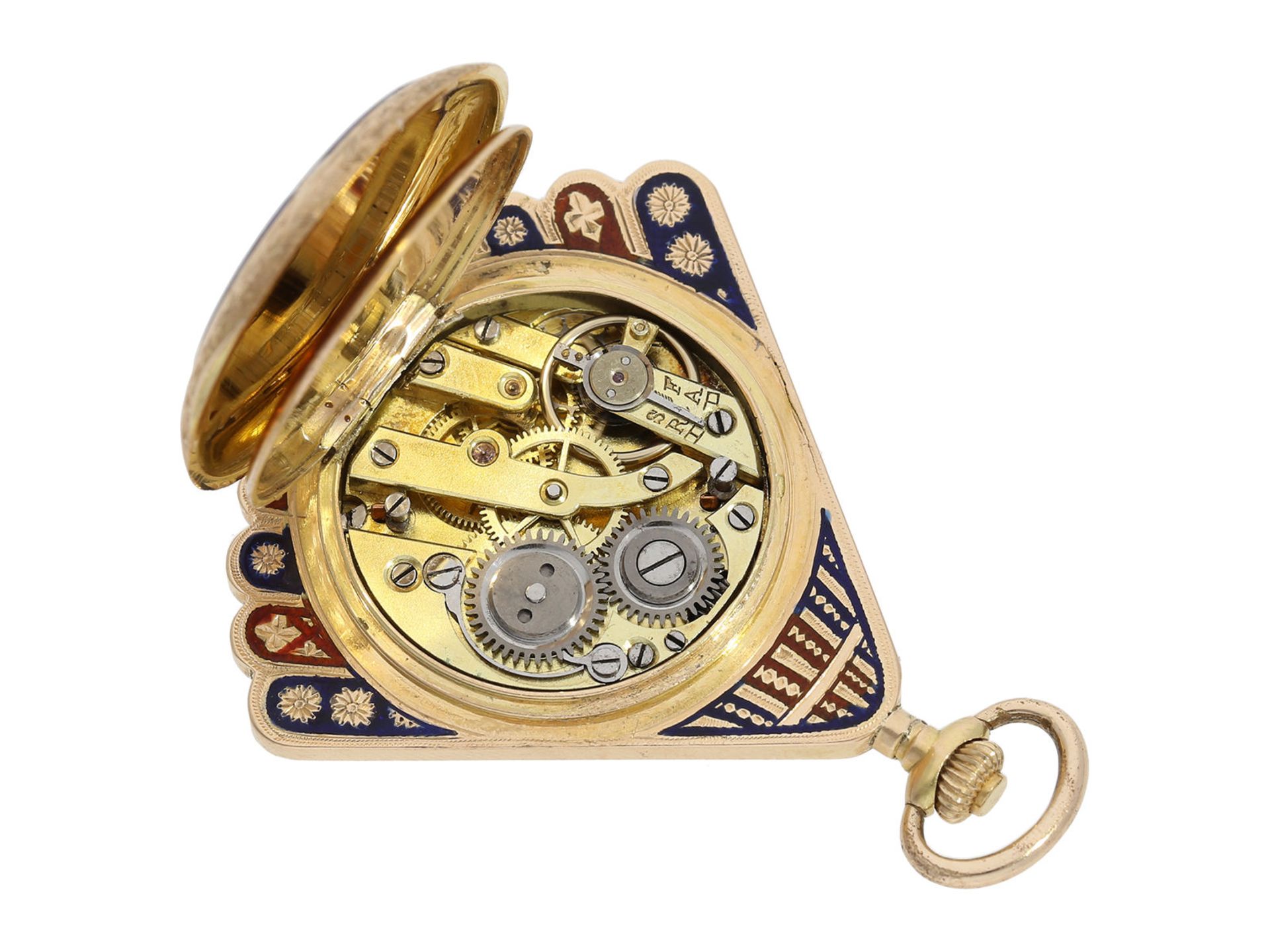 Pocket watch/ pendant watch: magnificent and very rare gold/ enamel form watch with enamel - Bild 7 aus 8