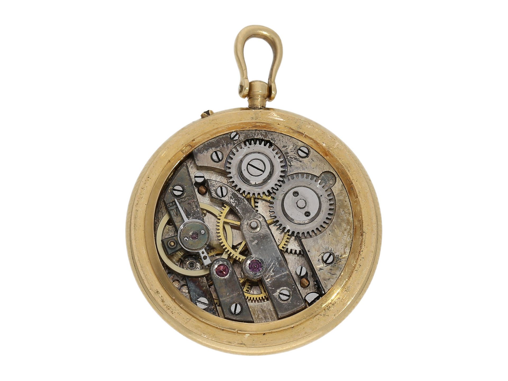 Pendant watch: excellently preserved and extremely rare Belle Epoque gold/ enamel pendant watch with - Bild 3 aus 4