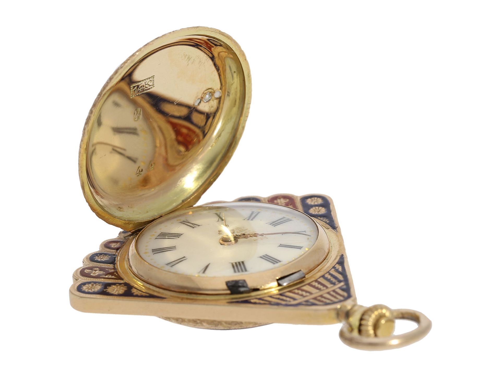 Pocket watch/ pendant watch: magnificent and very rare gold/ enamel form watch with enamel - Bild 6 aus 8