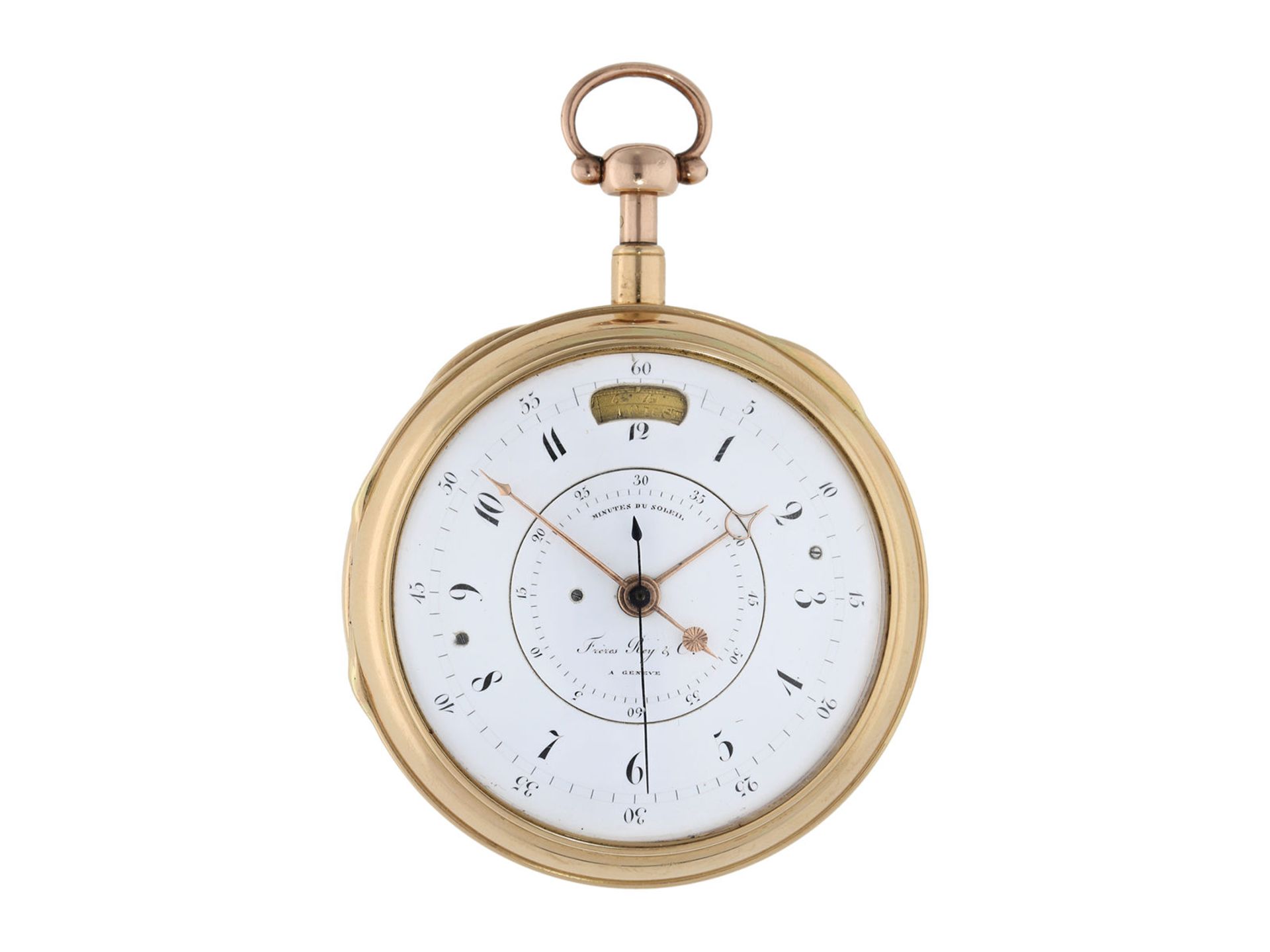 Pocket watch: important, early Geneva precision pocket watch/ deck watch with jumping centre