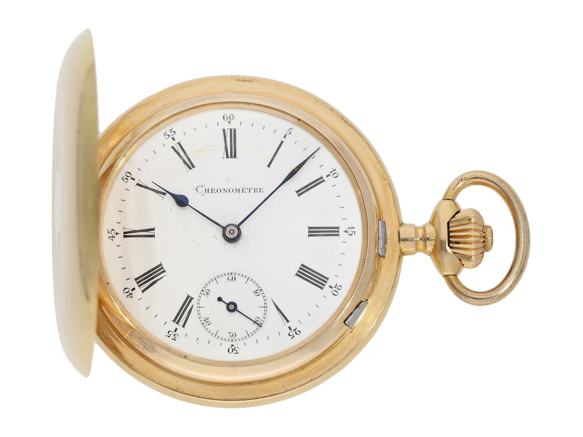 Pocket watch: heavy and high-quality 18K gold Swiss pivoted detent chronometer, ca. 1890