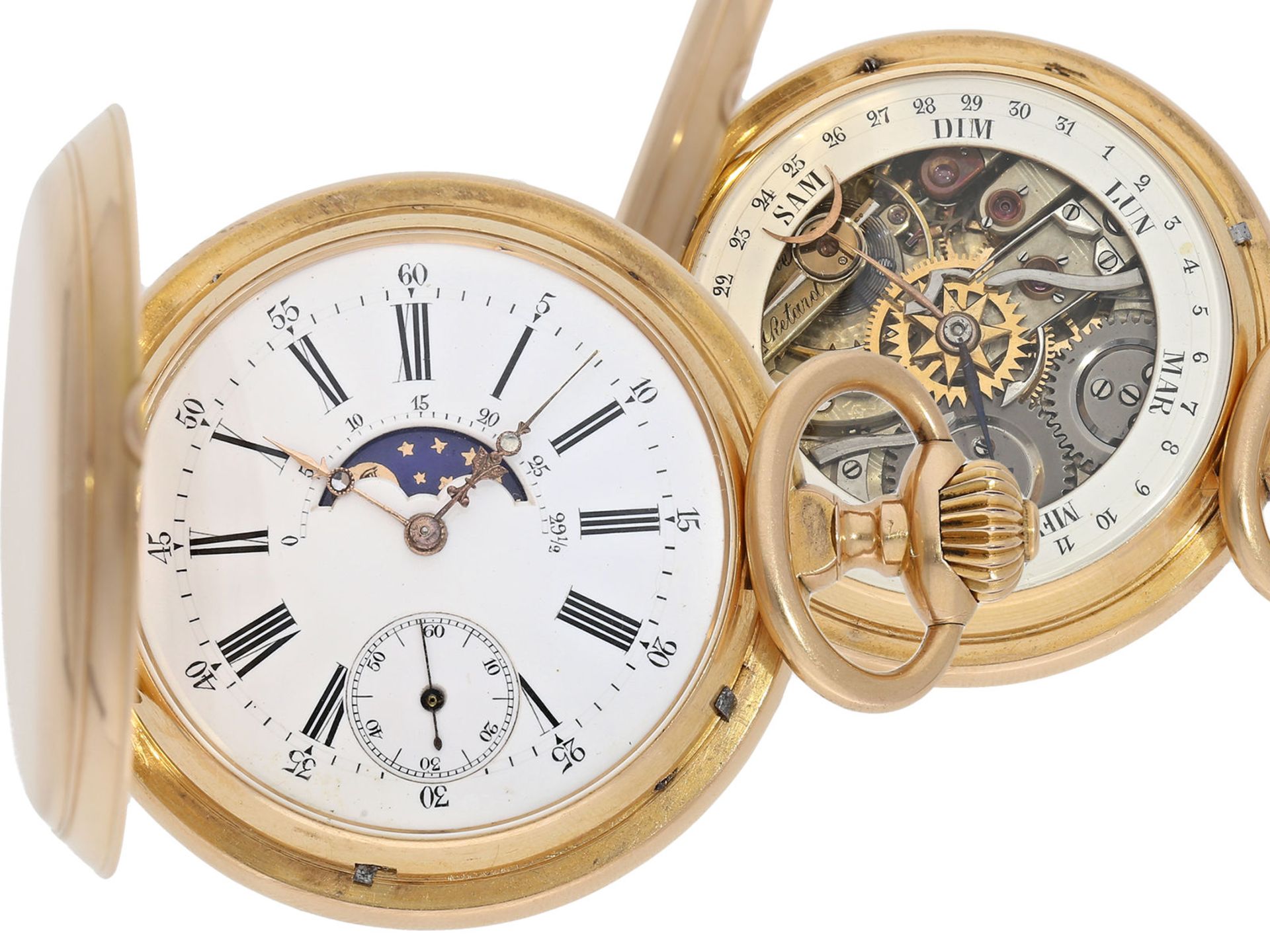 Pocket watch: double-sided astronomical gold hunting case with 4 complications, Switzerland ca.