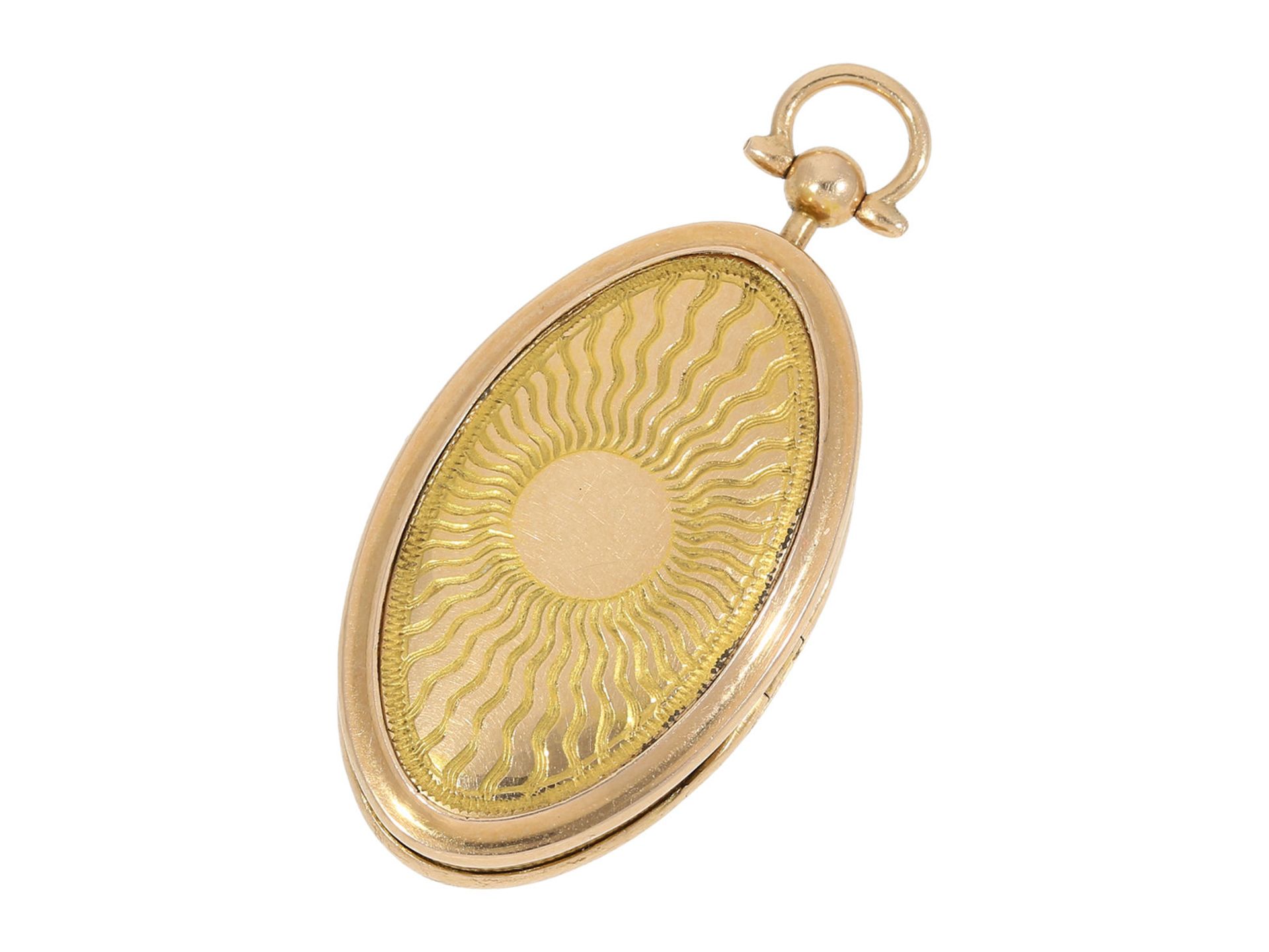 Pendant watch: oval miniature gold/ enamel pendant watch with diamond-set balance, attributed to - Bild 11 aus 11