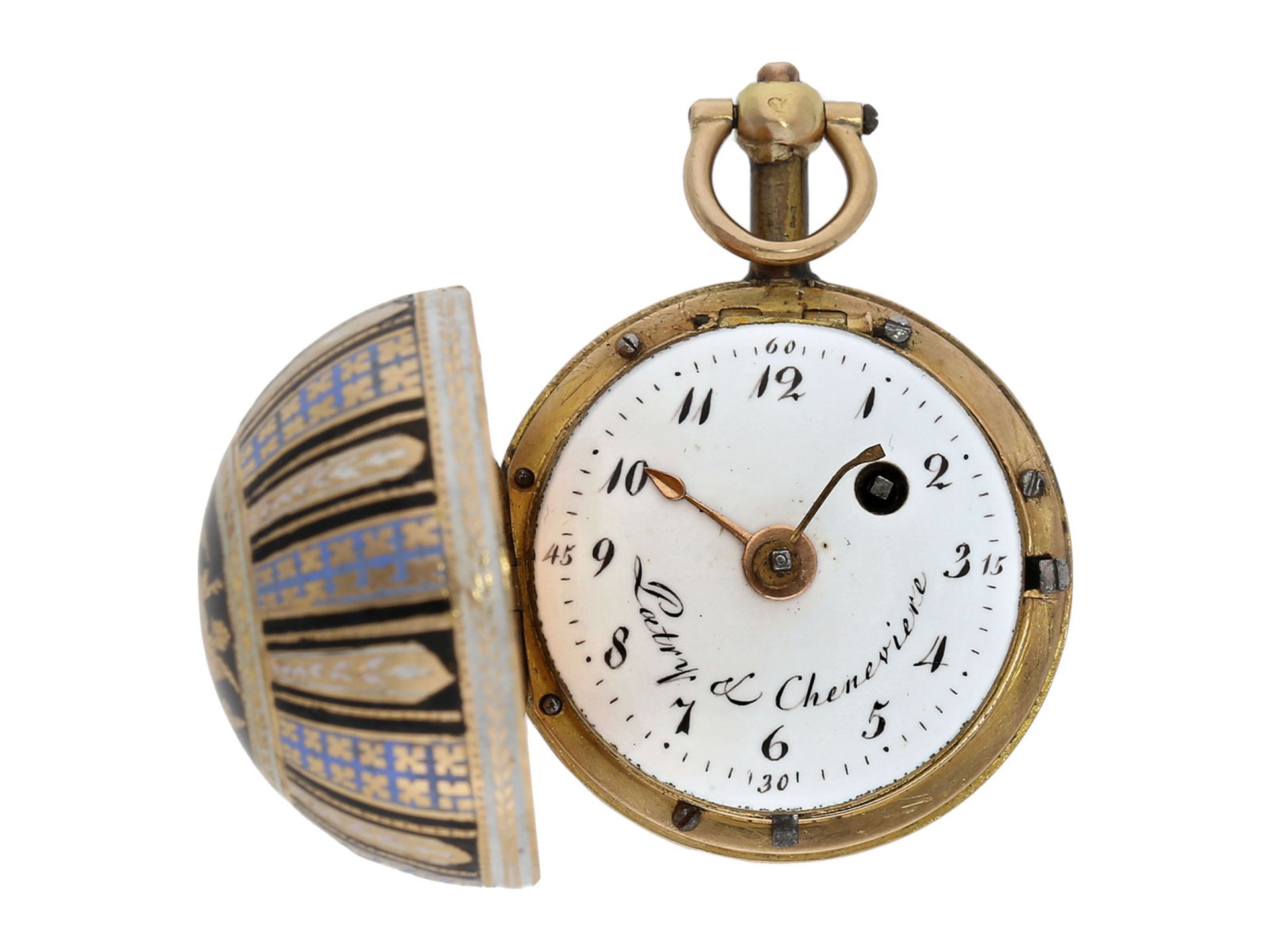 Pendant watch/ form watch: magnificent, spherical gold/ enamel pendant watch, so-called "Boule de - Bild 4 aus 4