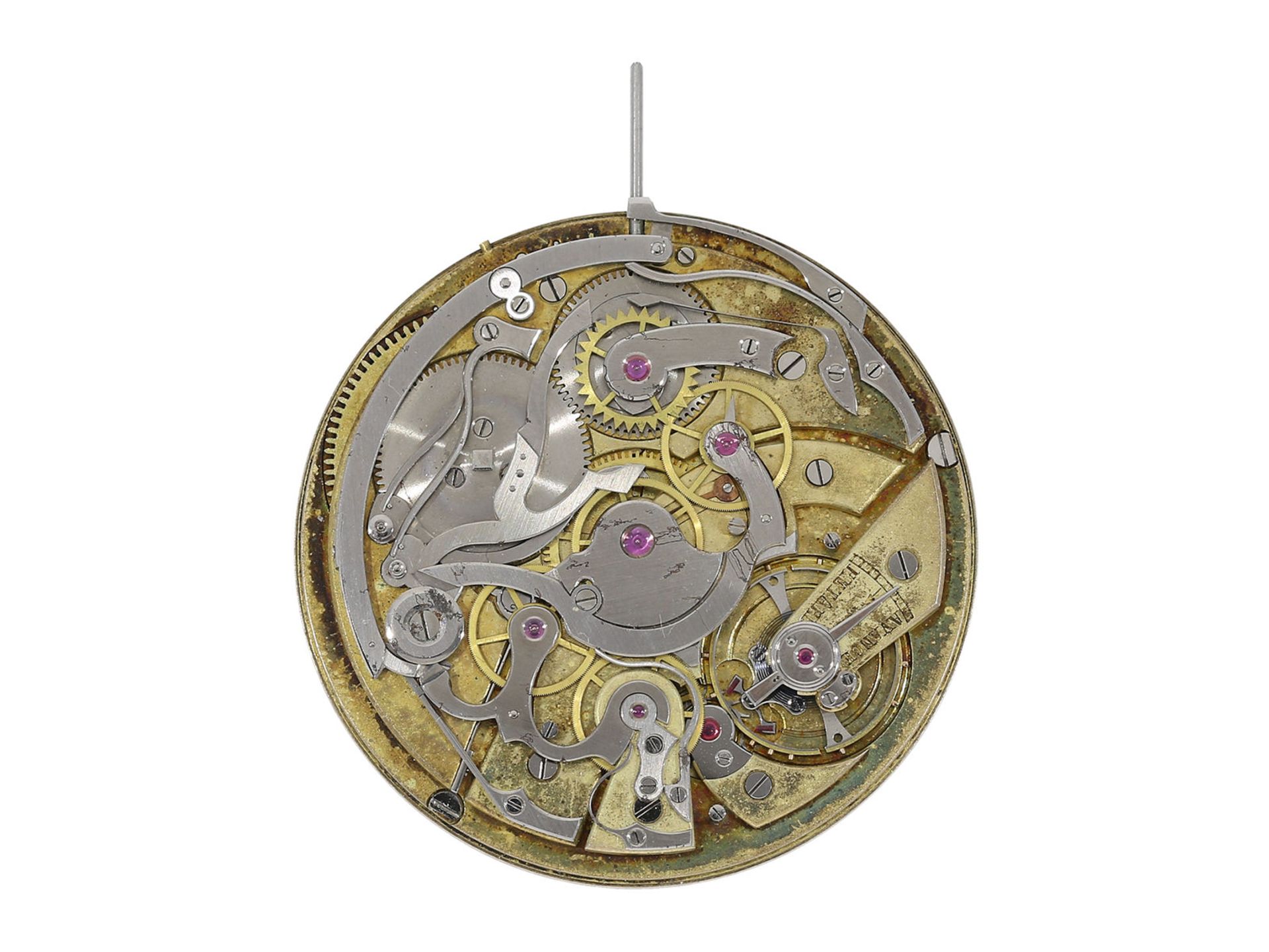 Pocket watch: movement of an extremely rare, super thin Cartier chronograph with register, - Bild 2 aus 2