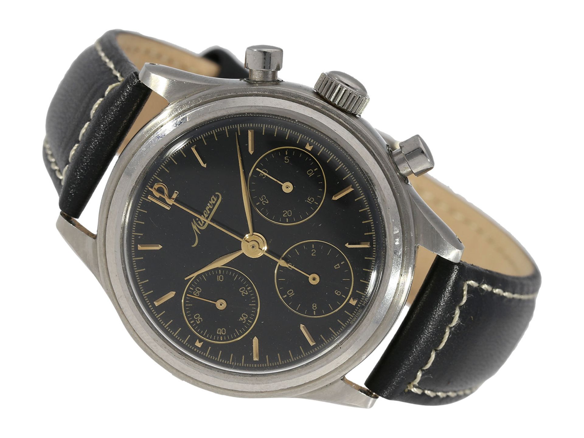 Wristwatch: attractive large Minerva chronograph with extraordinary lacquered dial, probably from