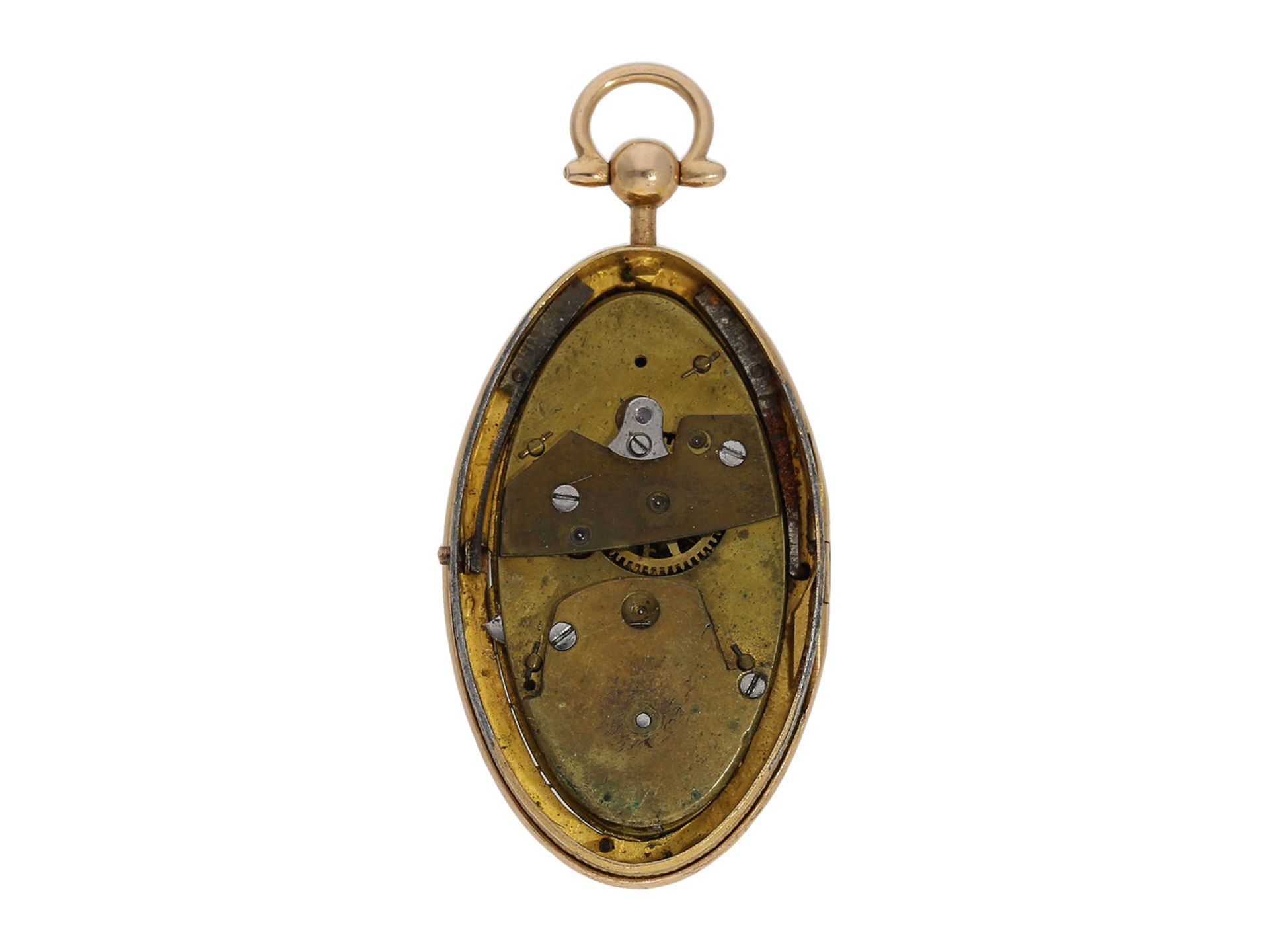 Pendant watch: oval miniature gold/ enamel pendant watch with diamond-set balance, attributed to - Bild 5 aus 11