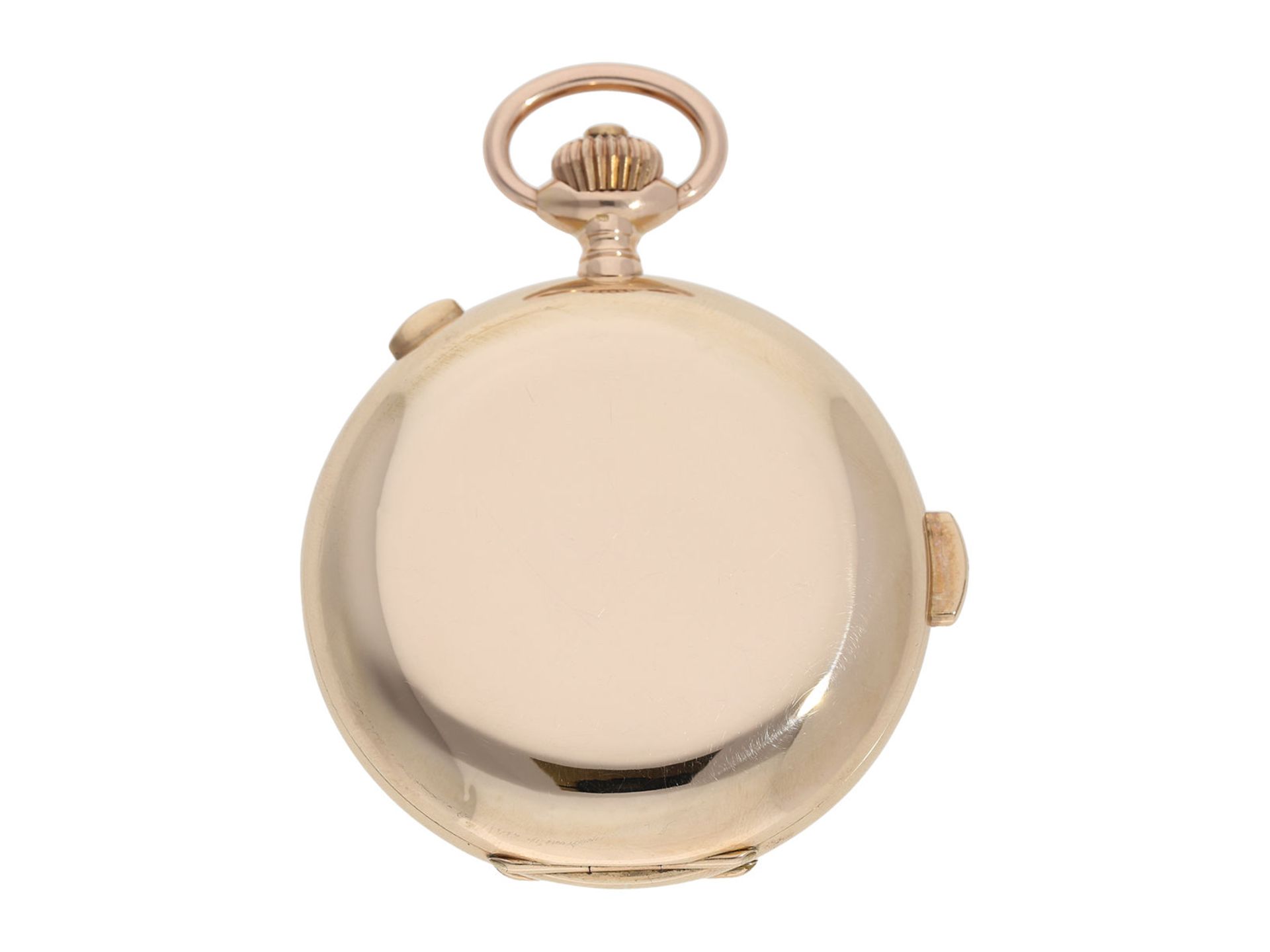 Pocket watch: especially large and heavy Swiss gold hunting case minute repeater with chronograph, - Bild 7 aus 9