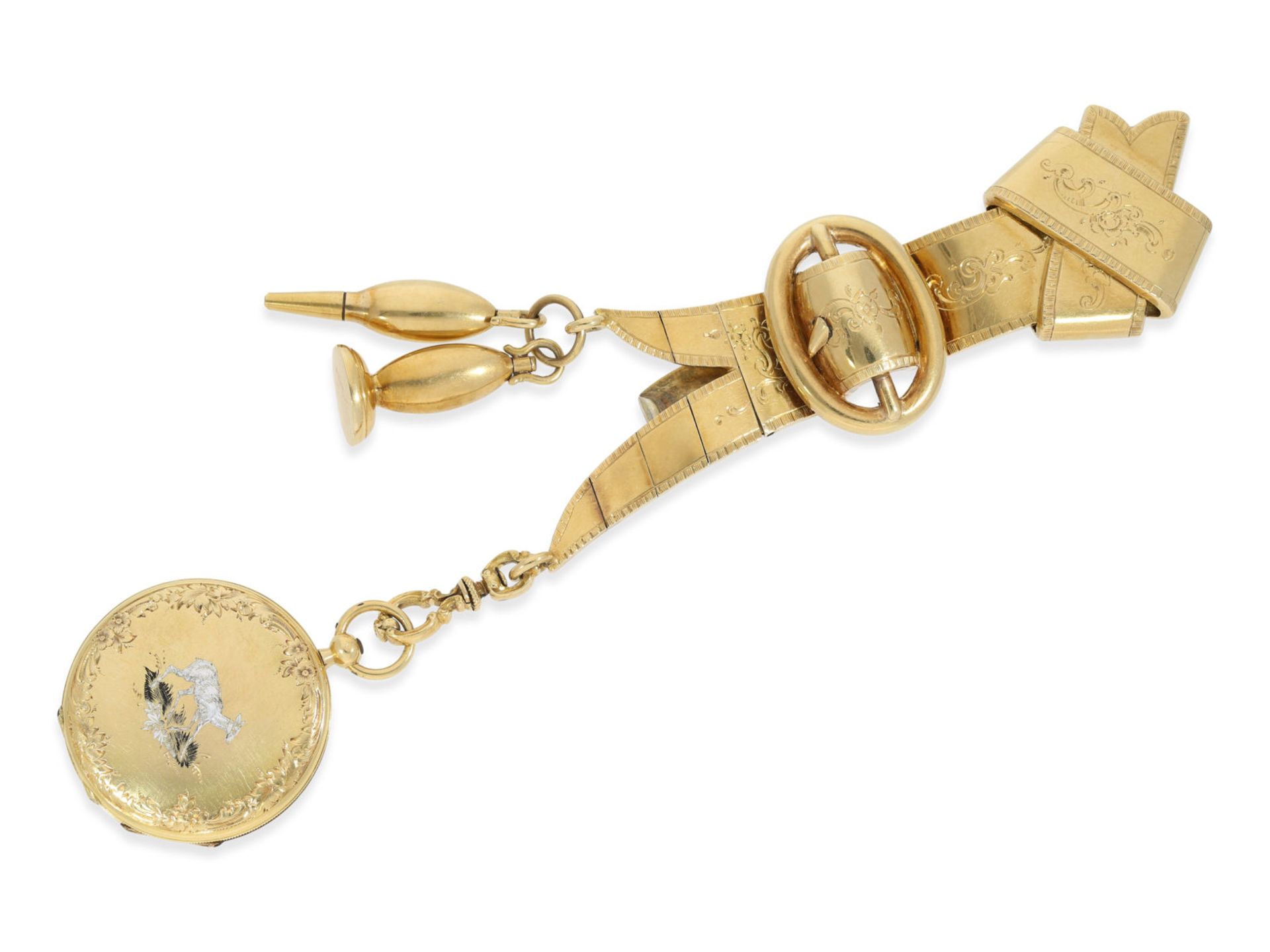 Pocket watch/ chatelaine watch: fine gold/ enamel lady's watch with original gold chatelaine with - Bild 8 aus 8