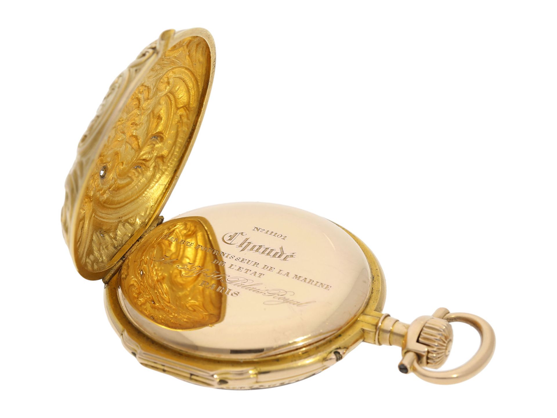 Pocket watch: high-quality Louis XV pocket watch with repousse case, very rare pocket watch, Chaudé, - Bild 6 aus 7