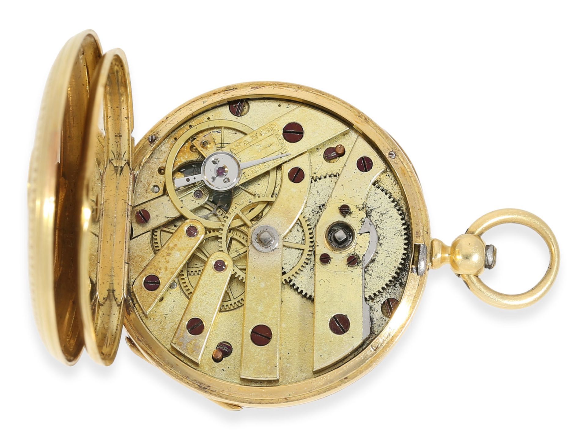 Pocket watch: gold/ enamel lady's watch with corresponding gold/enamel chatelaine, original box, - Bild 5 aus 7