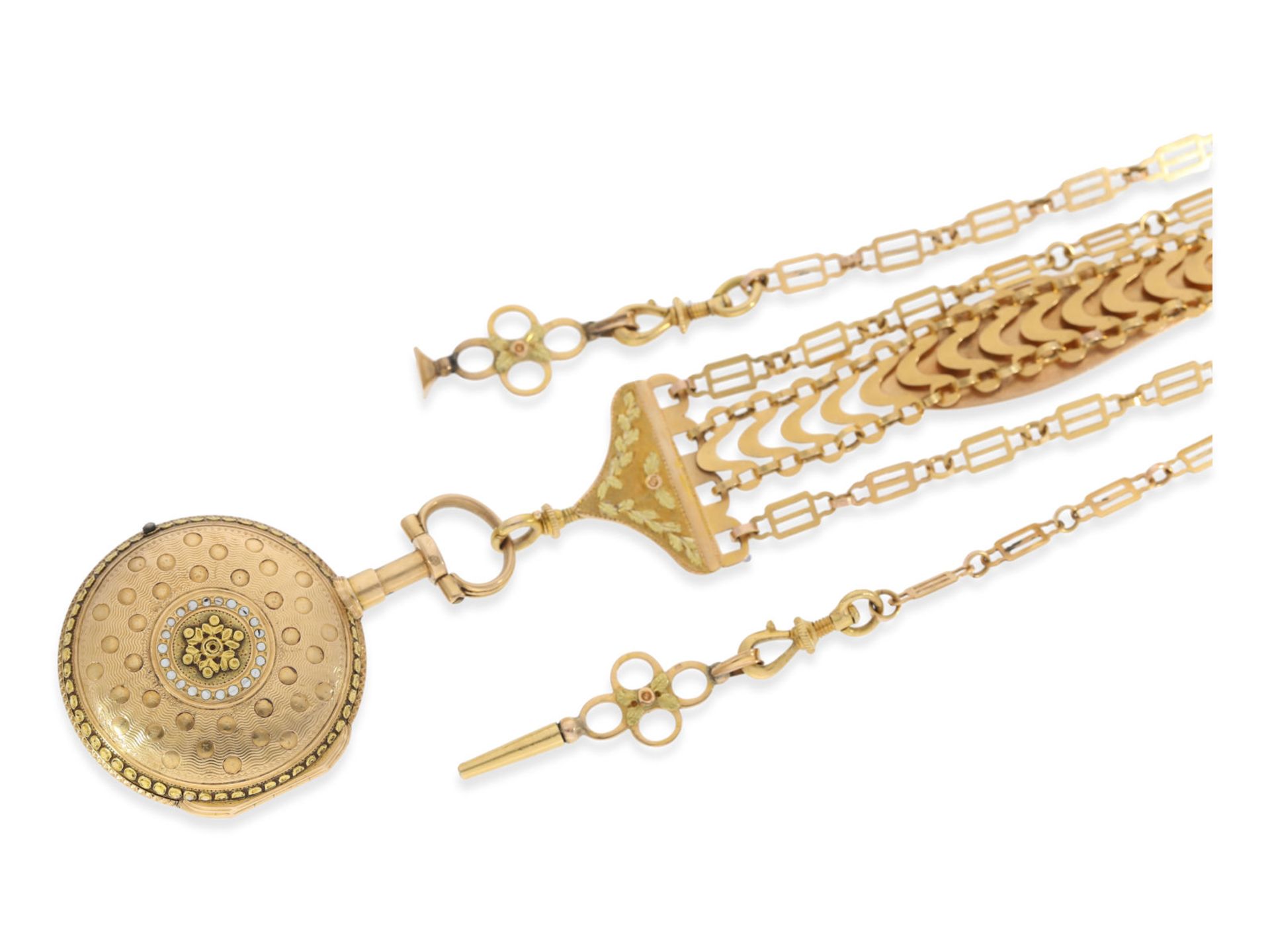 Pocket watch: gold Louis XV verge watch repeater with chatelaine and original sales box, signed Au - Bild 2 aus 8