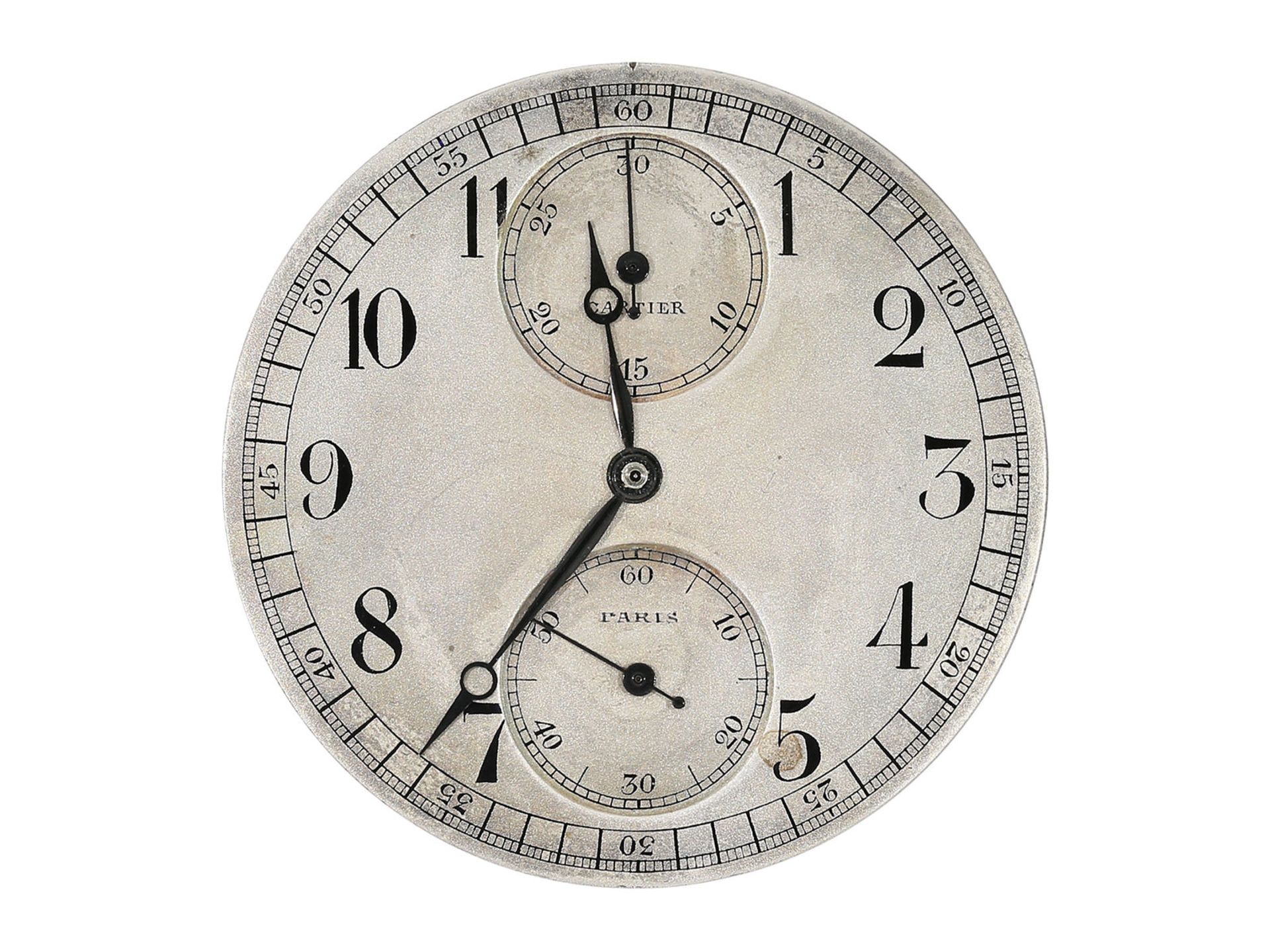 Pocket watch: movement of an extremely rare, super thin Cartier chronograph with register,