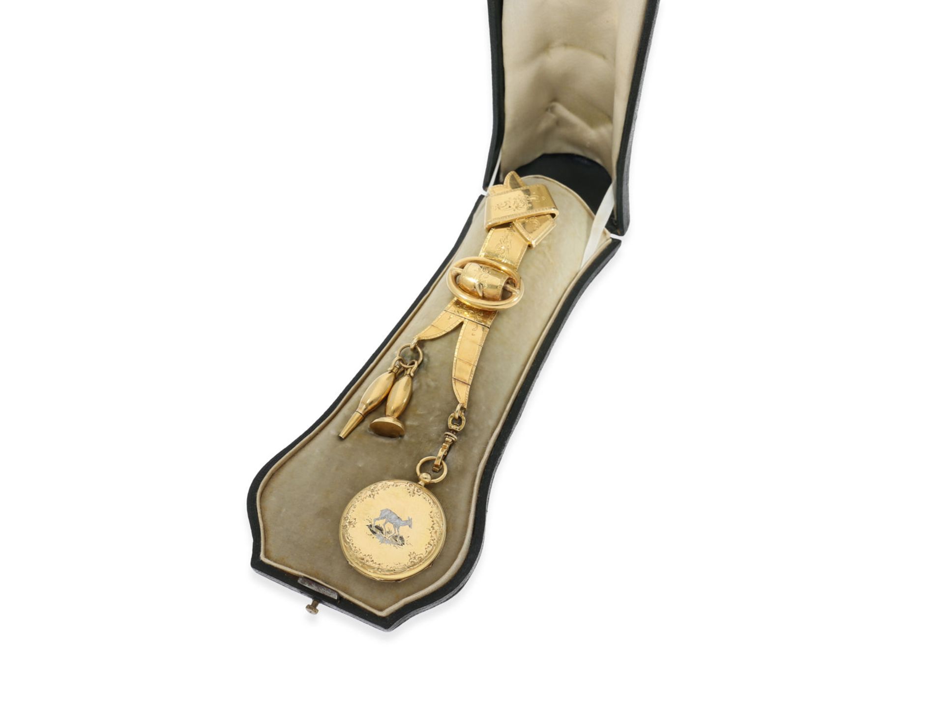 Pocket watch/ chatelaine watch: fine gold/ enamel lady's watch with original gold chatelaine with - Bild 3 aus 8