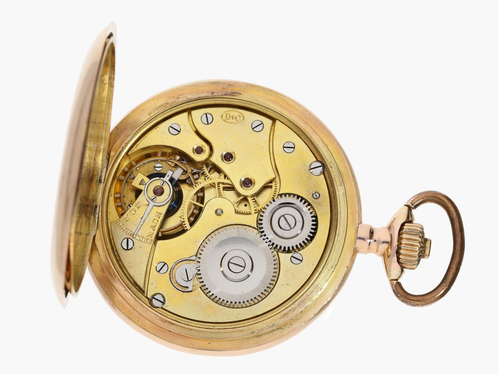 Taschenuhr: rotgoldene Savonnette, Dürrstein und Co. Dresden, ca. 1900< - Bild 3 aus 3